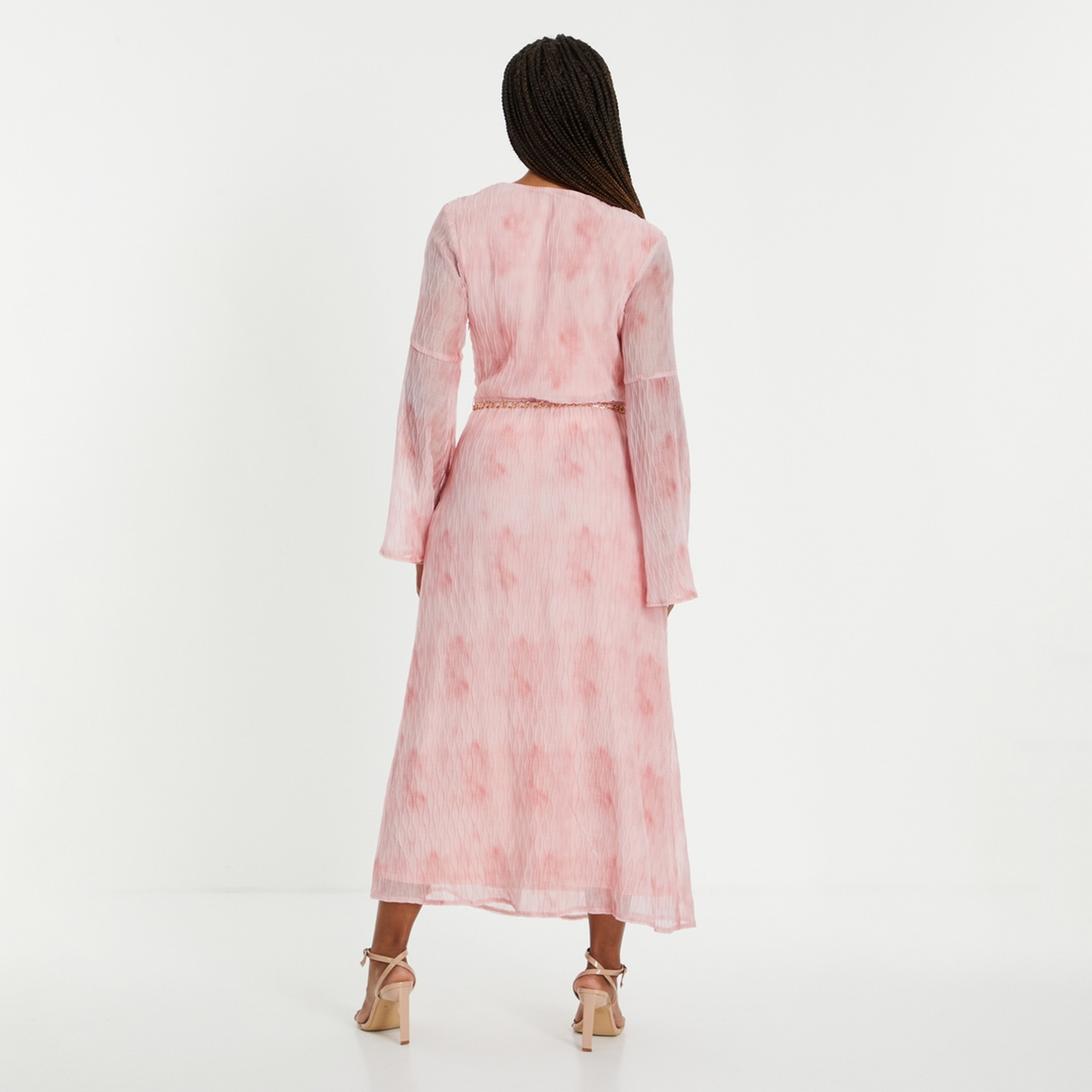 Quiz Textured Chiffon Belted Shift Pink Women's Maxi Dress-women-clothing-dresses-image-3