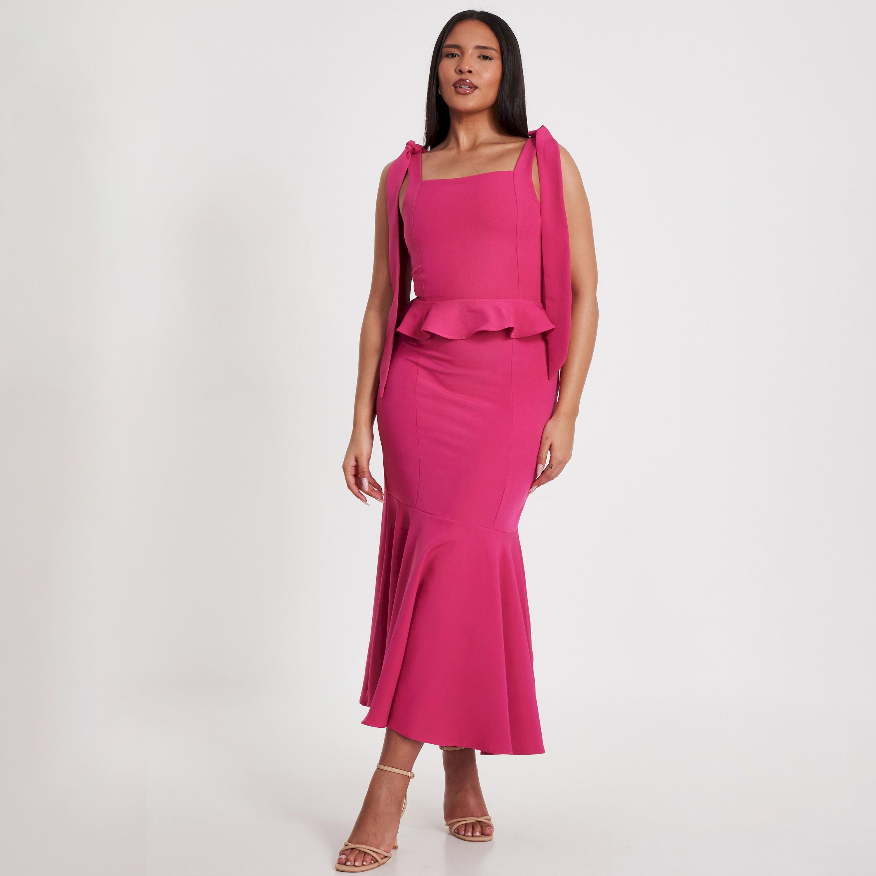 كويز-  تنورة ماكسي من قماش باربي بطبقات وحاشية أرجوانية-women-clothing-bottoms-skirts-image-1