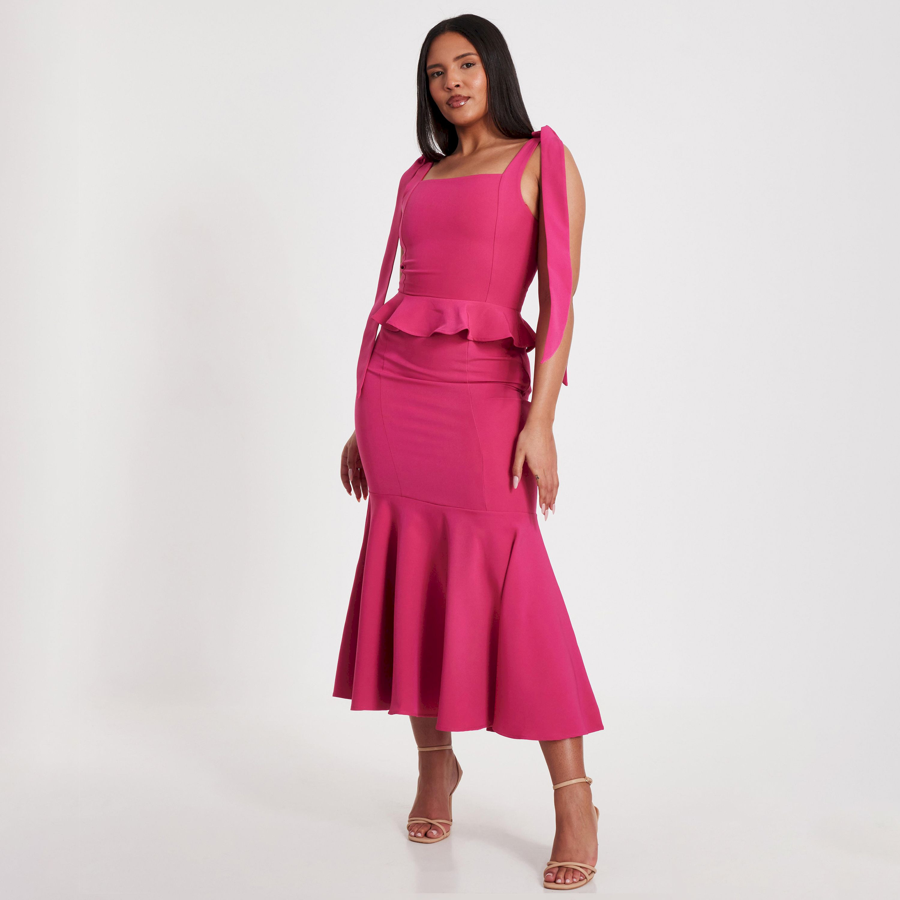 كويز-  تنورة ماكسي من قماش باربي بطبقات وحاشية أرجوانية-women-clothing-bottoms-skirts-image-2