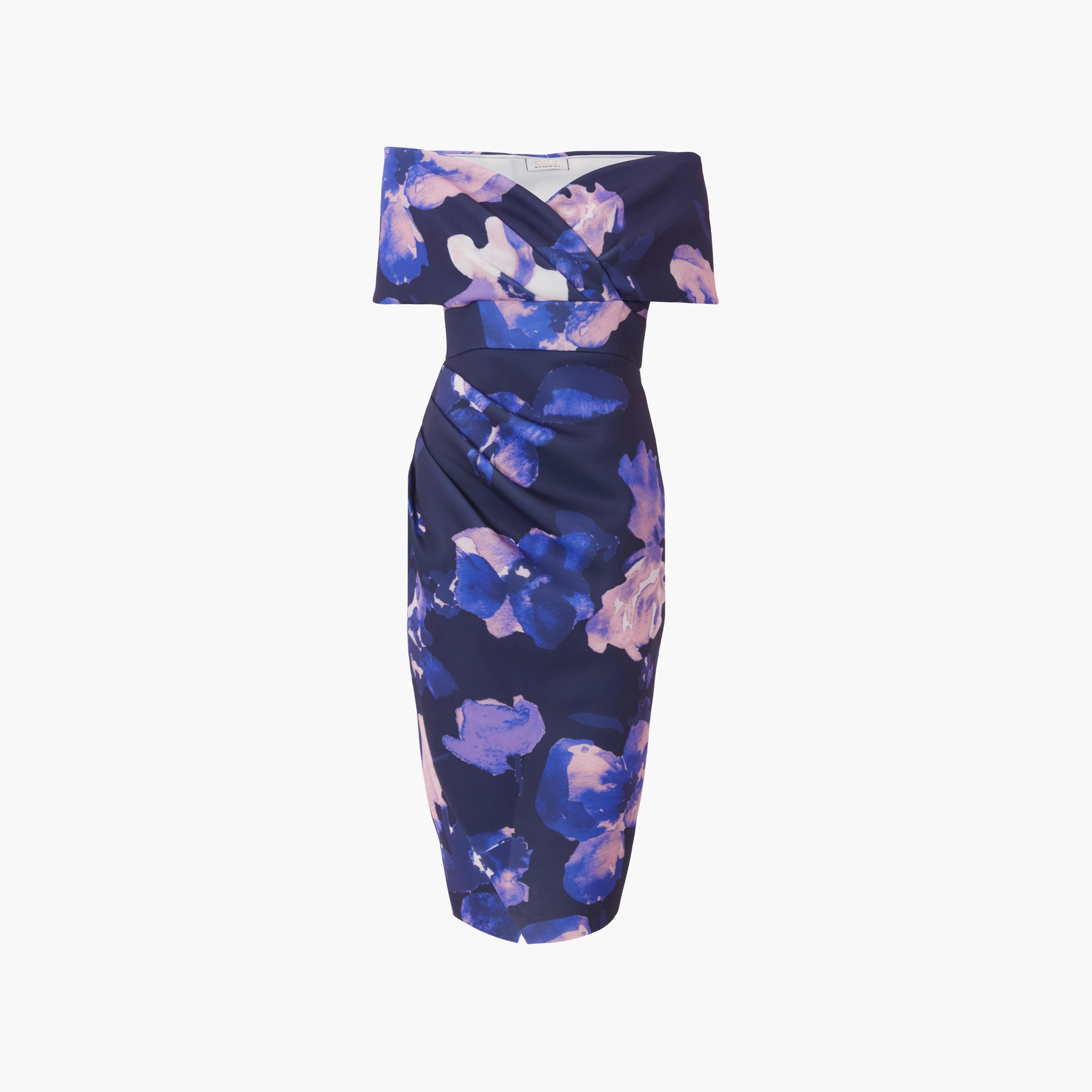 فستان ميدي نسائي أزرق داكن مكشوف الكتفين ومزين بالزهور من كويز-women-clothing-dresses-image-5