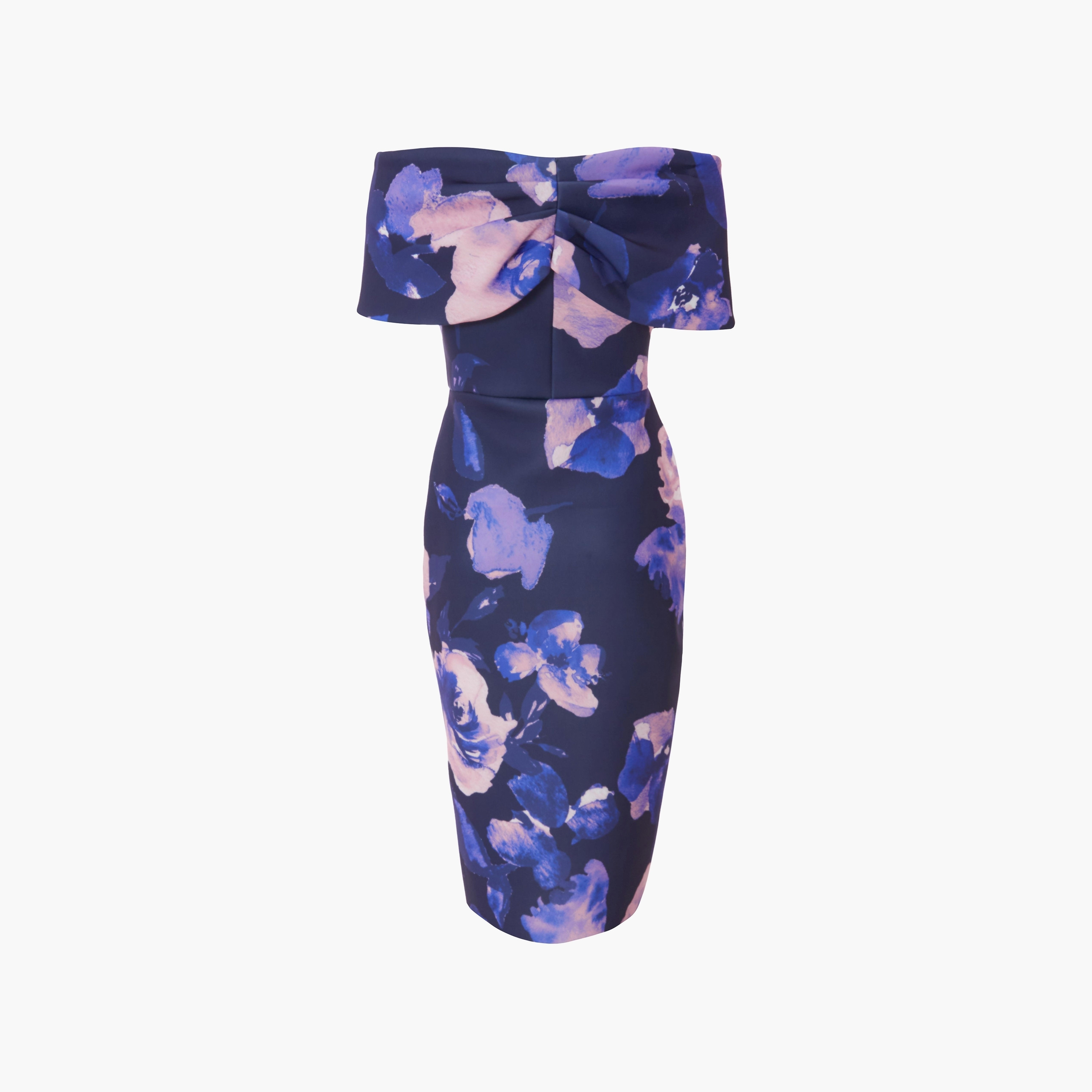 فستان ميدي نسائي أزرق داكن مكشوف الكتفين ومزين بالزهور من كويز-women-clothing-dresses-image-6