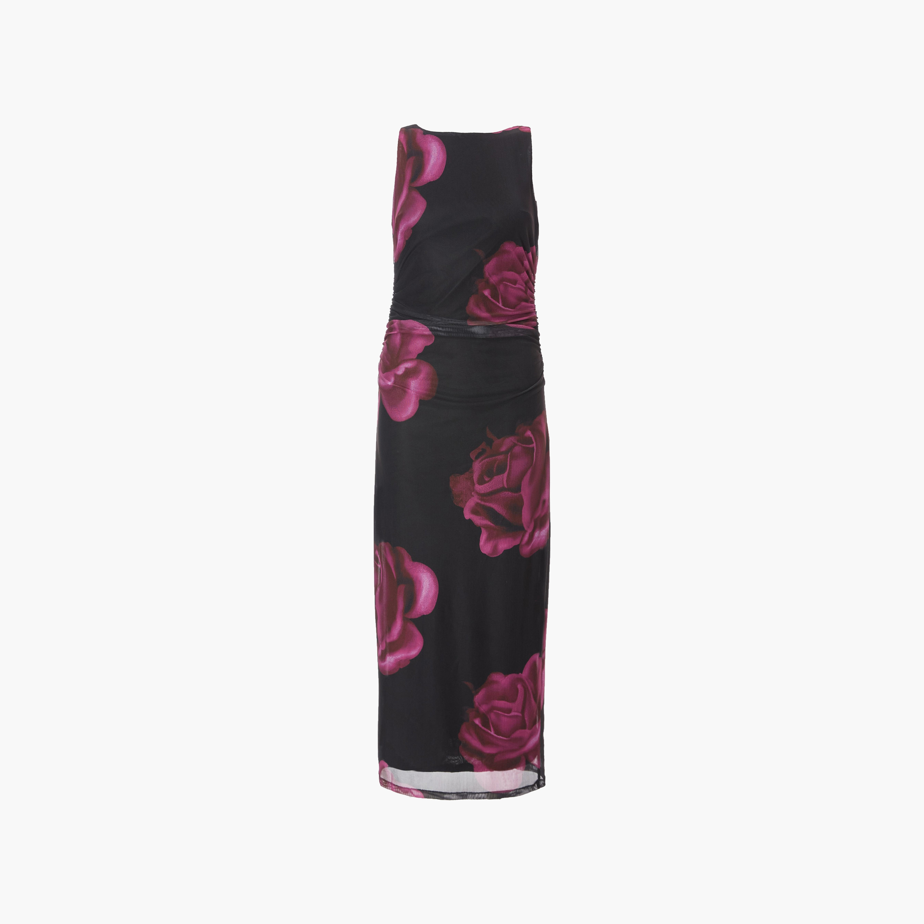 Quiz Floral Print Mesh Ruched Bodycon Black Women's Maxi Dress-women-clothing-dresses-image-5