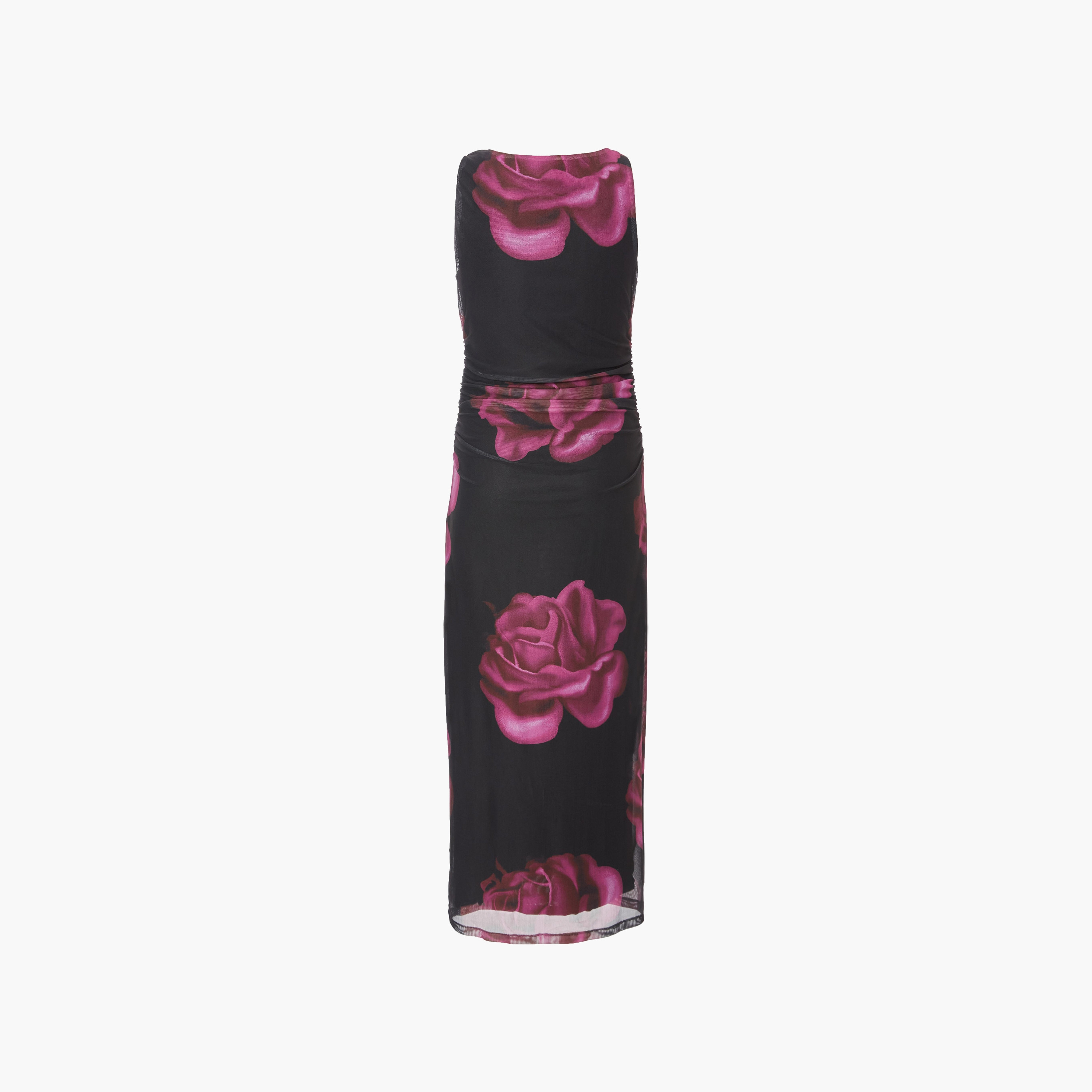 Quiz Floral Print Mesh Ruched Bodycon Black Women's Maxi Dress-women-clothing-dresses-image-6