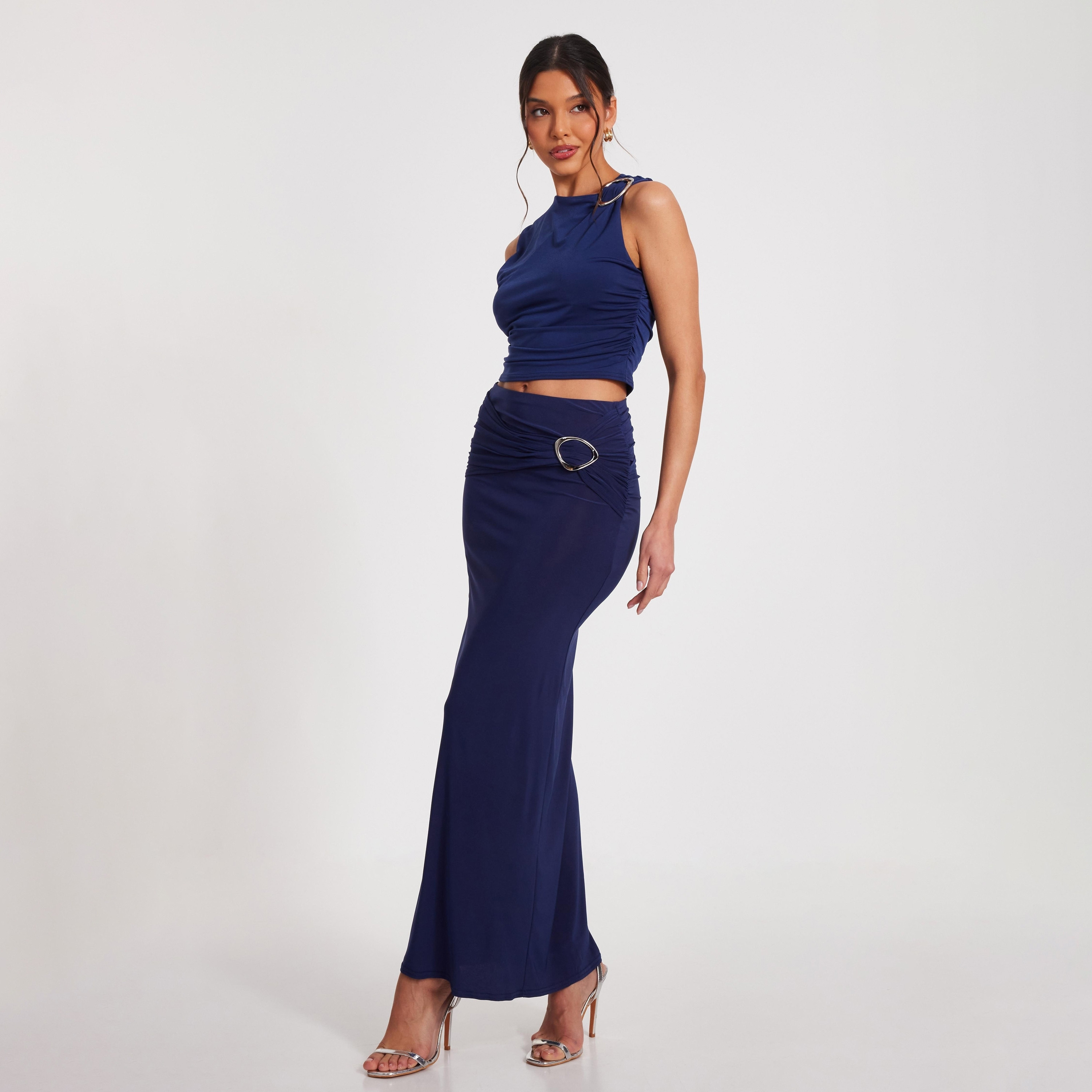 Quiz Asymmetric Neck Indigo Women Crop Top-women-clothing-shirtsandblouses-blouses-image-2
