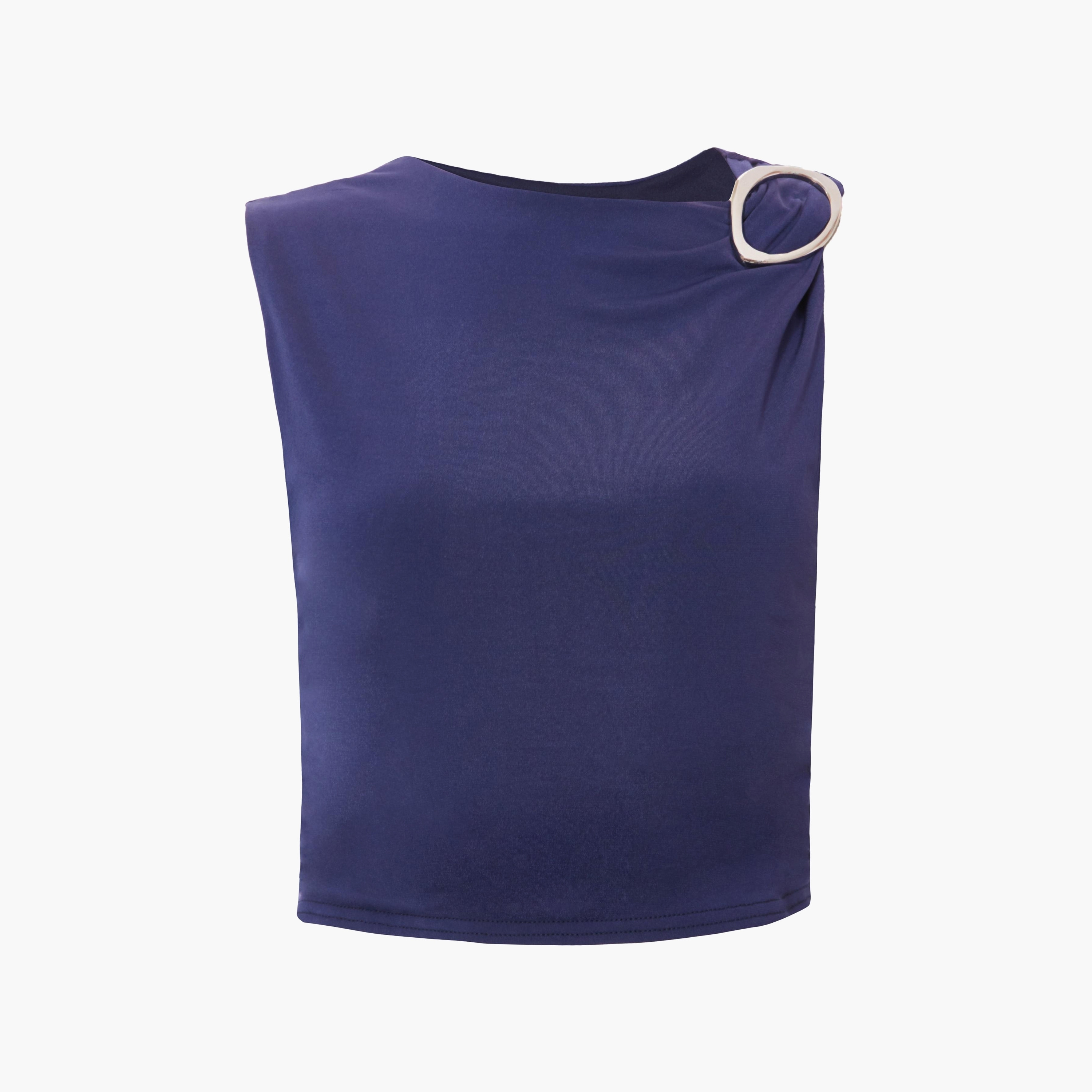 بلوزة نسائية قصيرة باللون النيلي برقبة غير متماثلة من كويز-women-clothing-shirtsandblouses-blouses-image-5