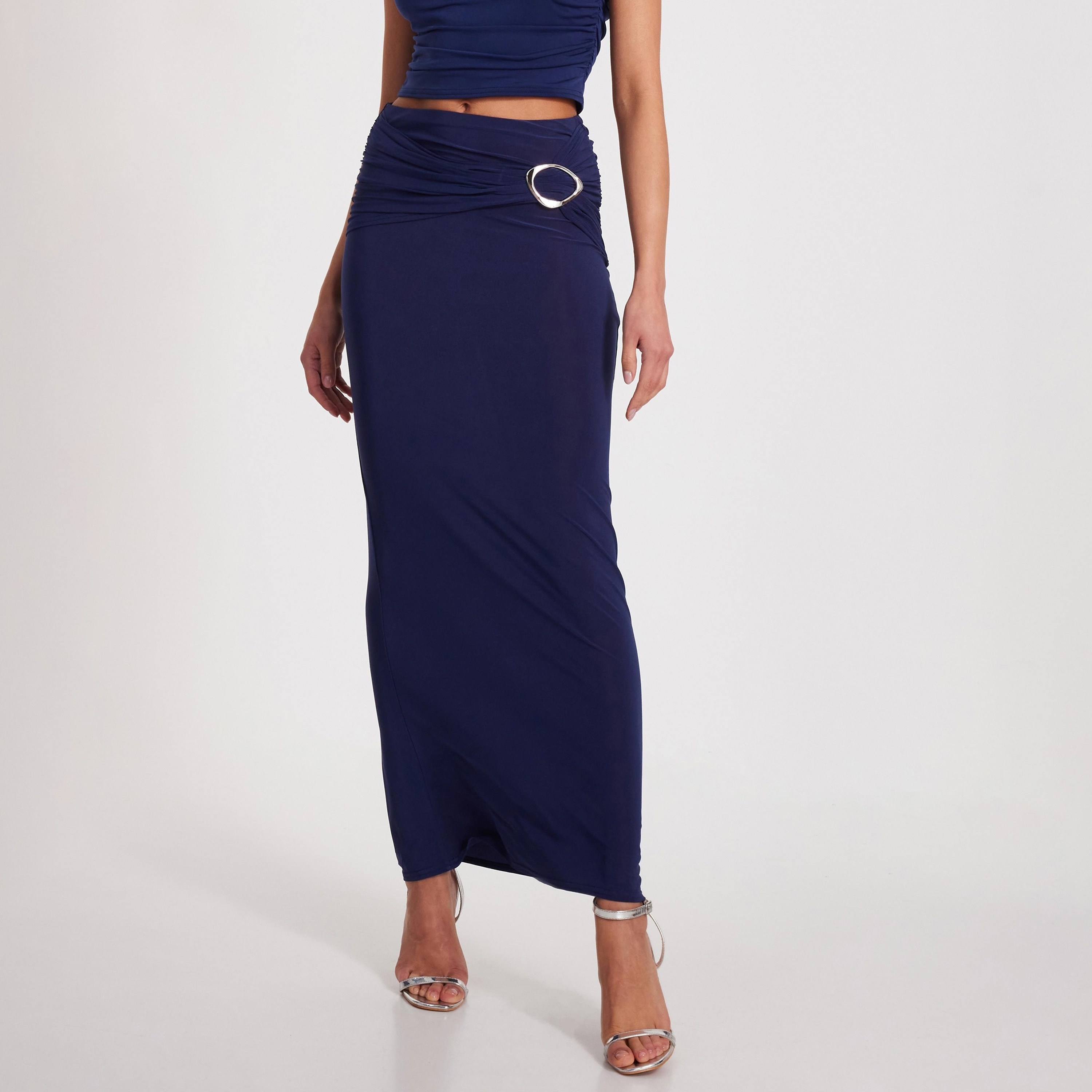 تنورة ماكسي نسائية من قماش إنديجو إي تي آي من كويز-women-clothing-bottoms-skirts-image-1