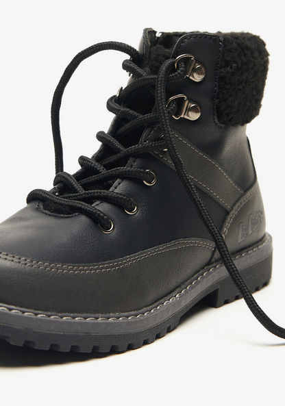 Lee Cooper Boys' Lace-Up High Cut Boots with Fur Detail-Boy%27s Boots-image-3