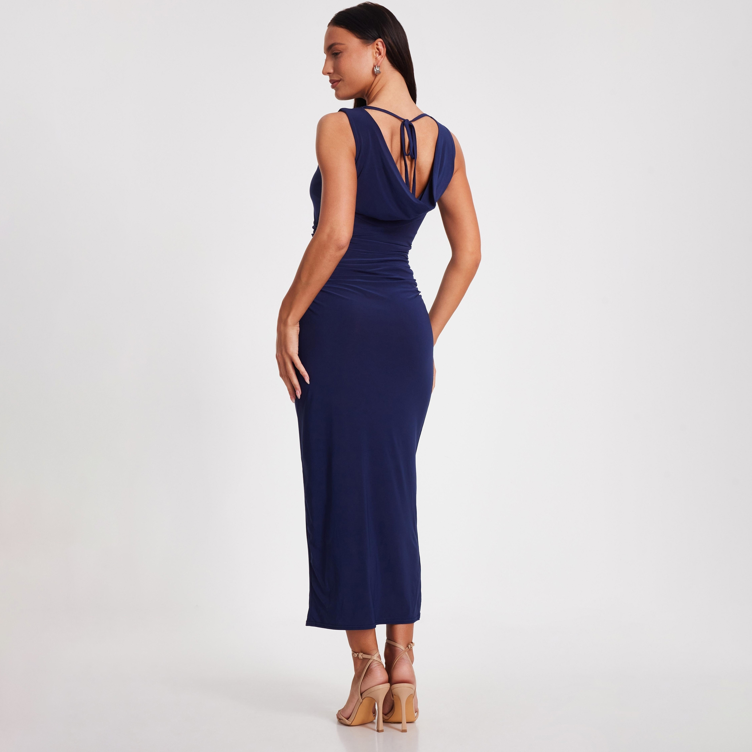 Quiz Ruched Cowl Back Bodycon Indigo Women Midaxi Dress-women-clothing-dresses-image-3