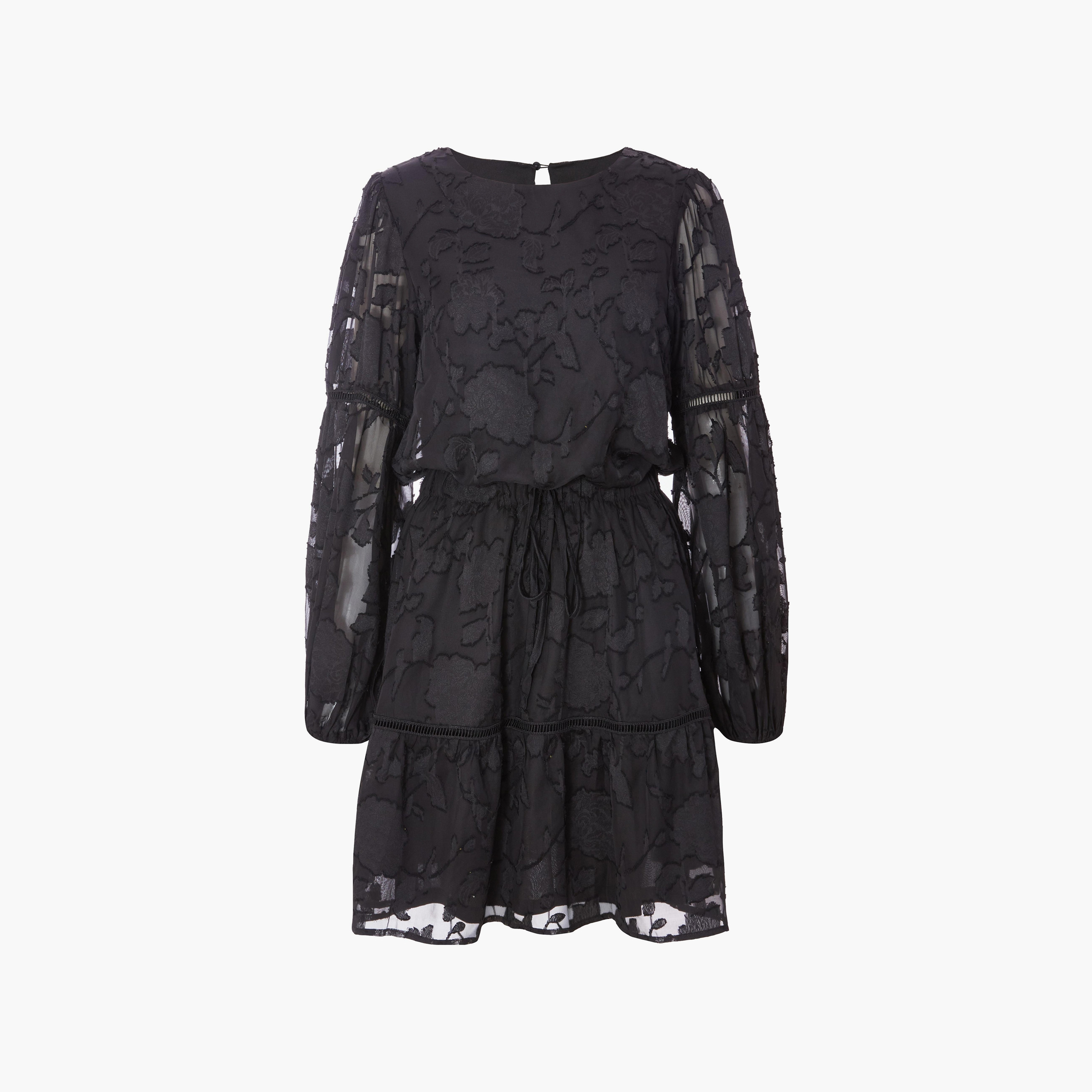 فستان قصير أسود بأكمام مرنة من الجاكار المنسوج للنساء من كويز-women-clothing-dresses-image-5