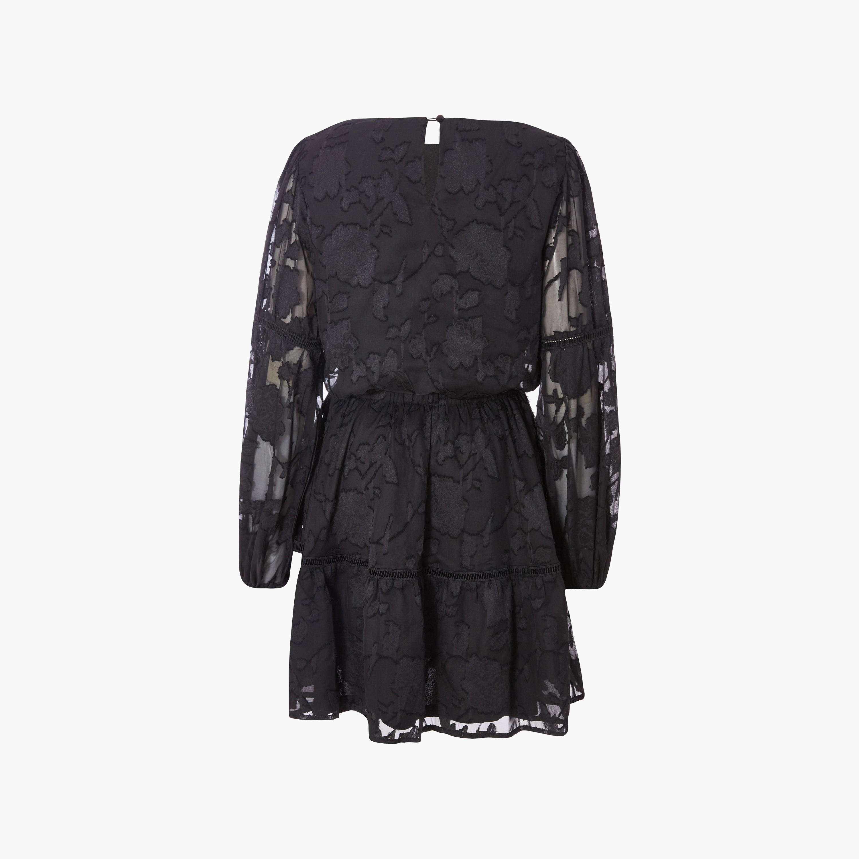 فستان قصير أسود بأكمام مرنة من الجاكار المنسوج للنساء من كويز-women-clothing-dresses-image-6