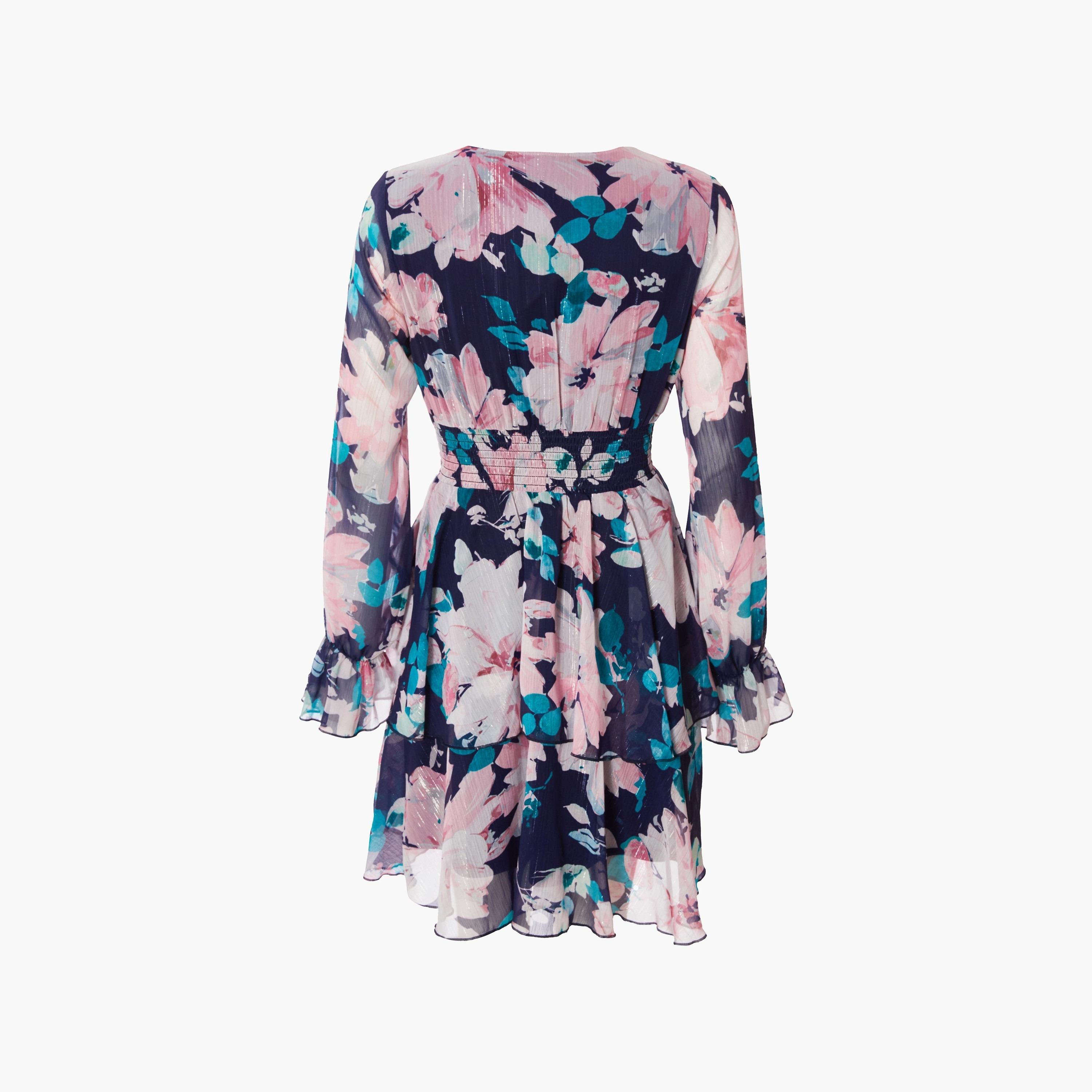 Quiz Floral Chiffon Lurex Tiered Navy Women Mini Dress-women-clothing-dresses-image-6