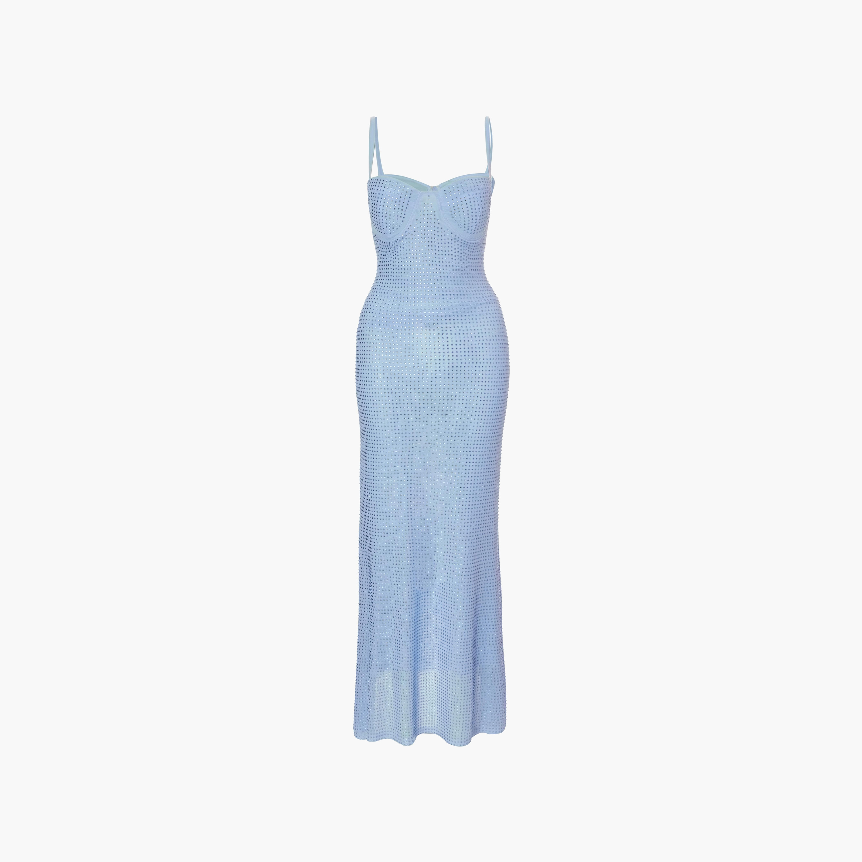 Quiz Rhinestone Mesh Shoulder Straps Bodycon Women's Evening Maxi Dress-women-clothing-dresses-image-5