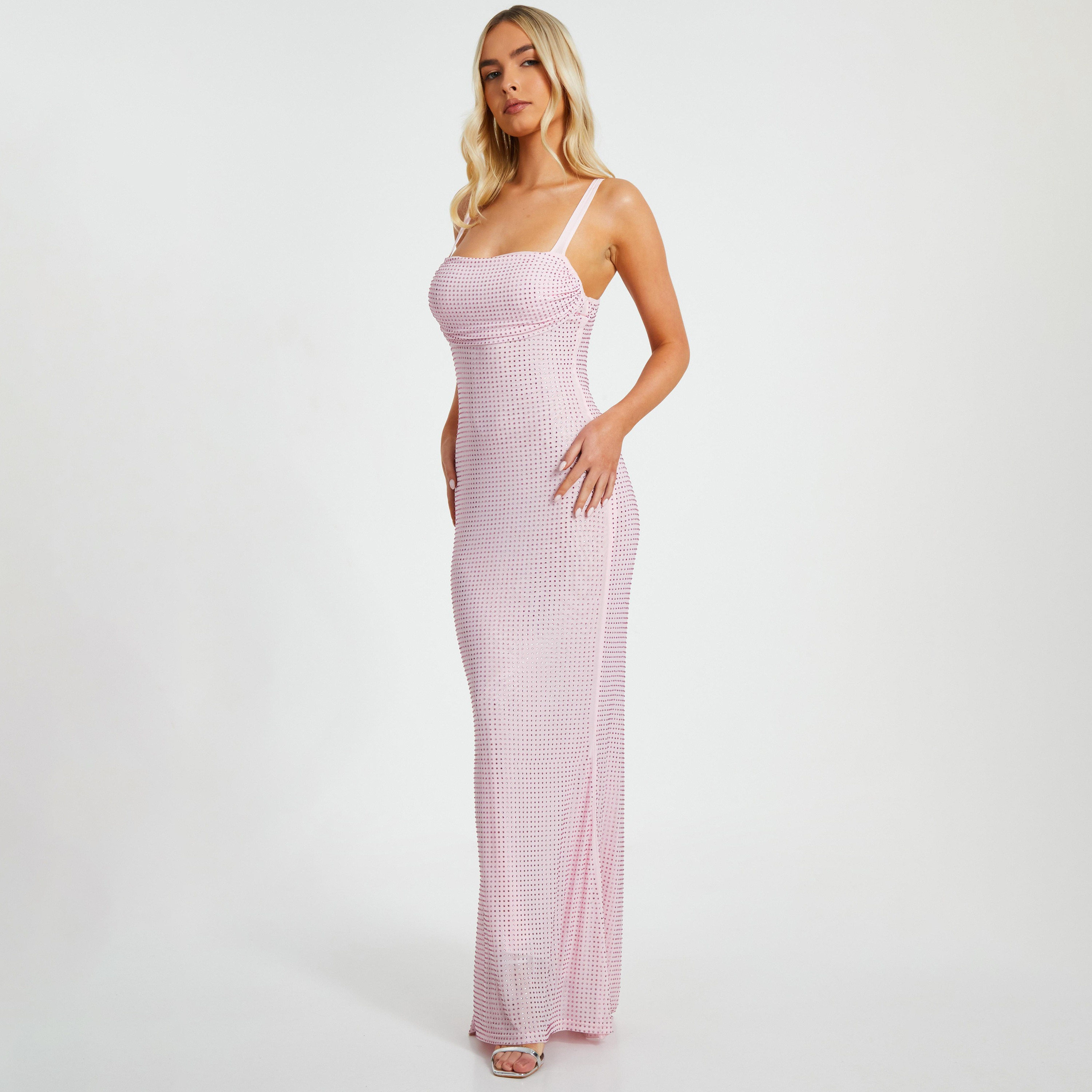 فستان سهرة ماكسي ضيق بأشرطة كتف شبكية مرصعة بأحجار الراين للنساء من كويز-women-clothing-dresses-image-8