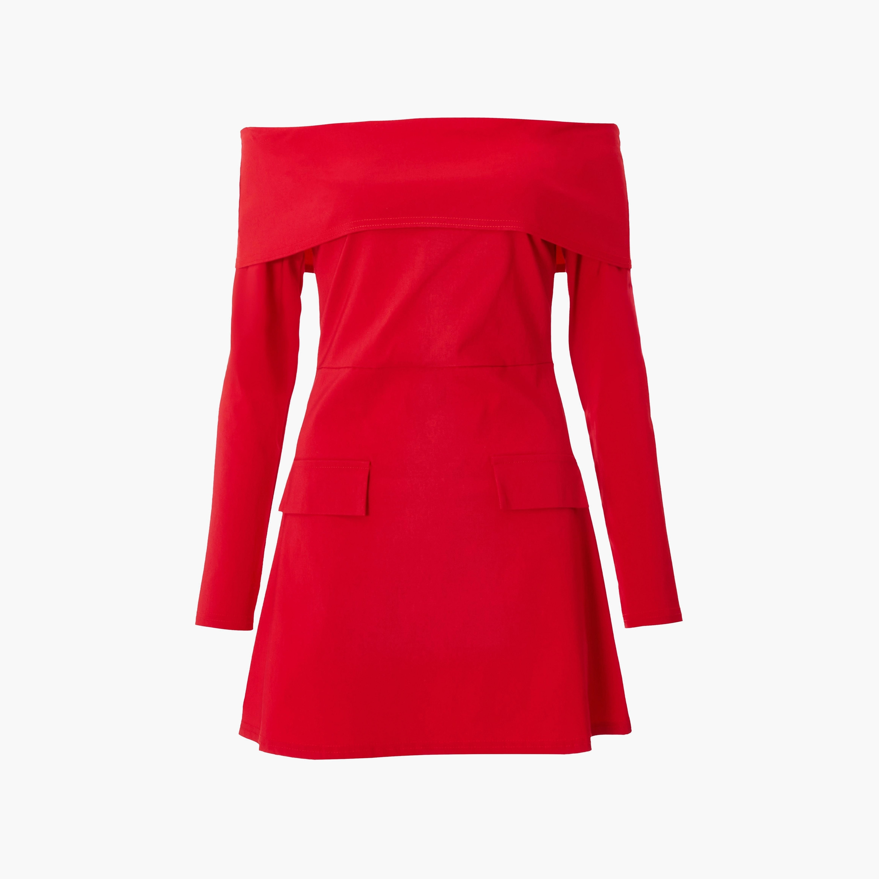فستان بنجالين أحمر قصير للنساء بدون أكتاف من كويز-women-clothing-dresses-image-4