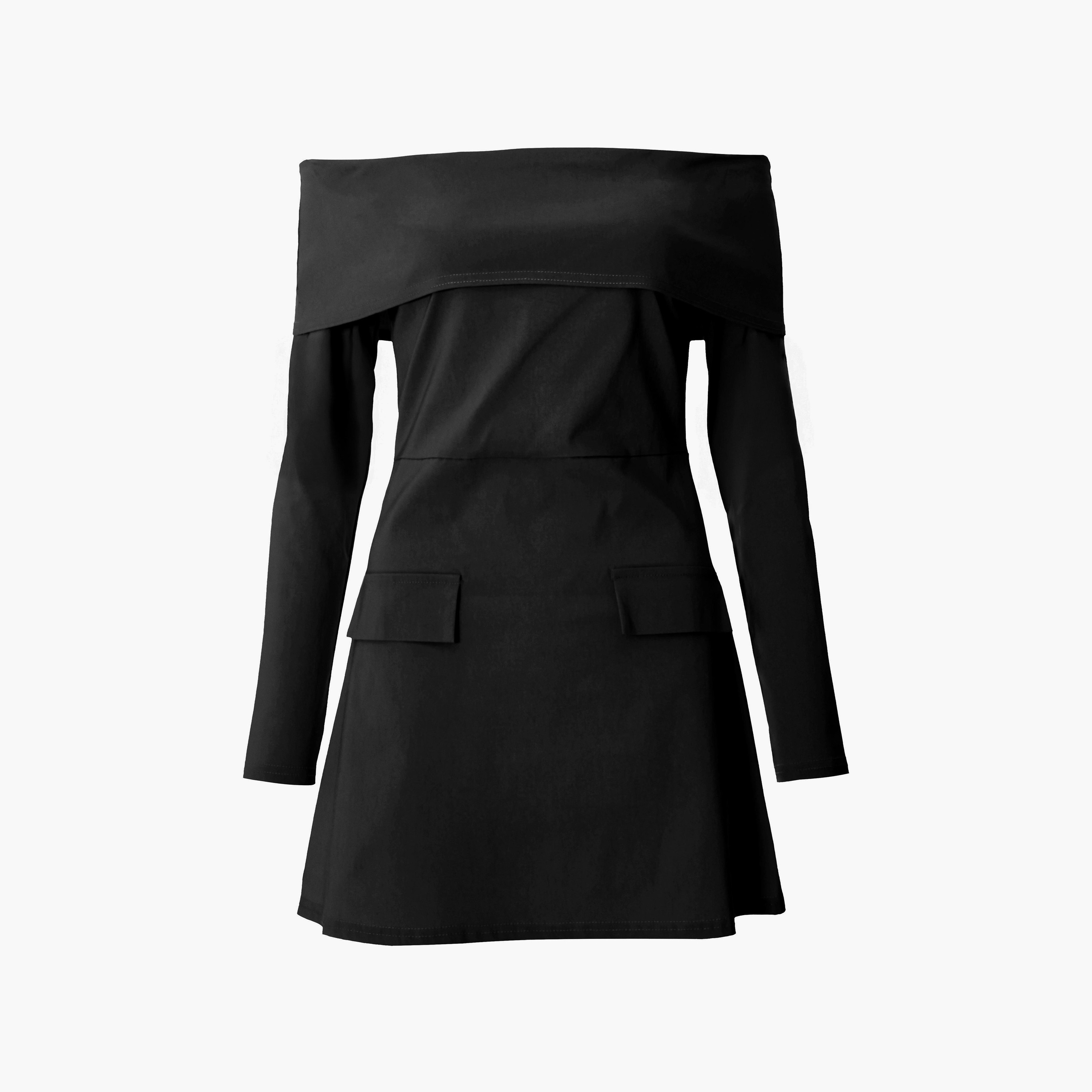 فستان قصير من Quiz باللون الأسود البنغاليني بدون أكتاف للنساء-women-clothing-dresses-image-5