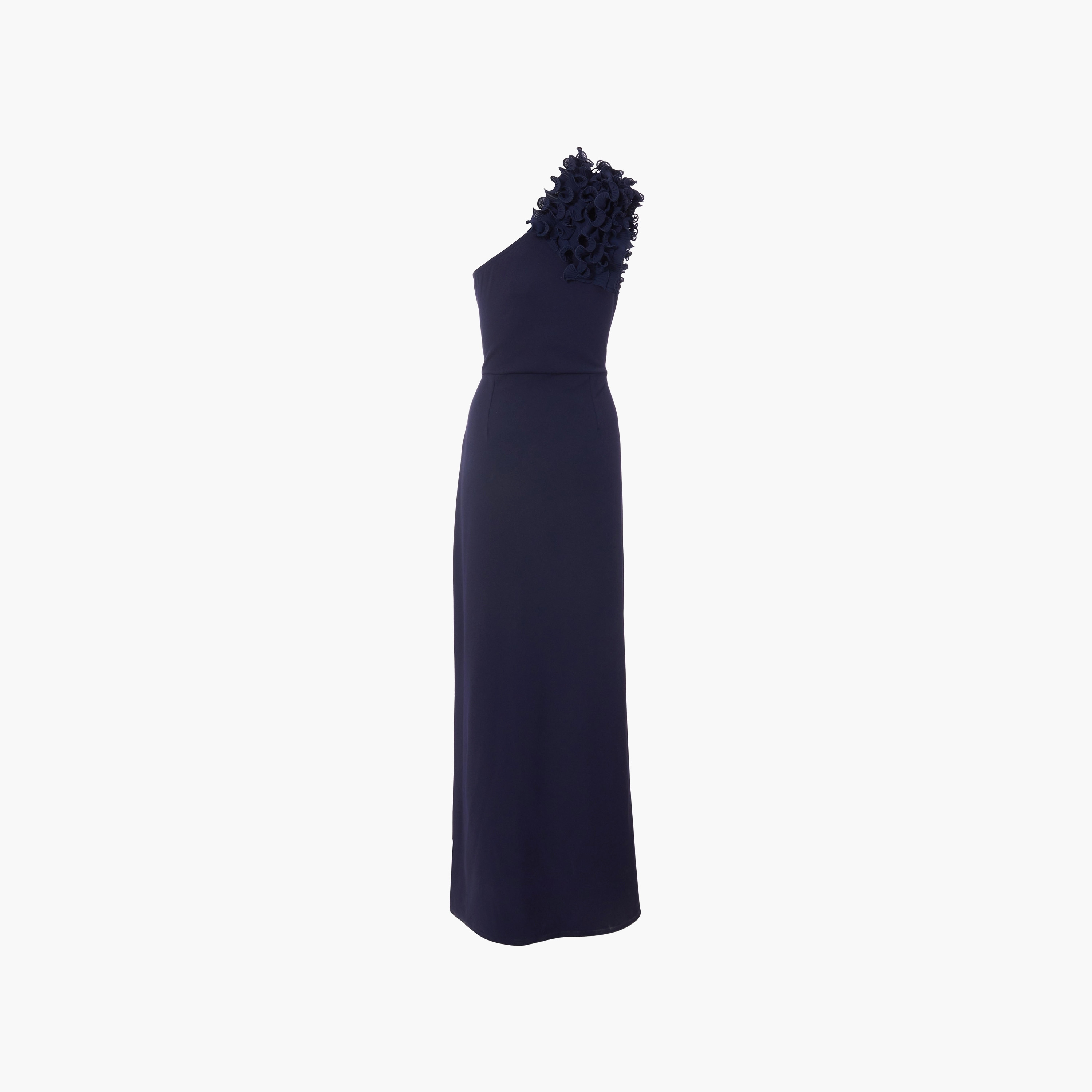 فستان ماكسي أزرق داكن بكشكشة وكتف واحد وشق للنساء من كويز-women-clothing-dresses-image-6