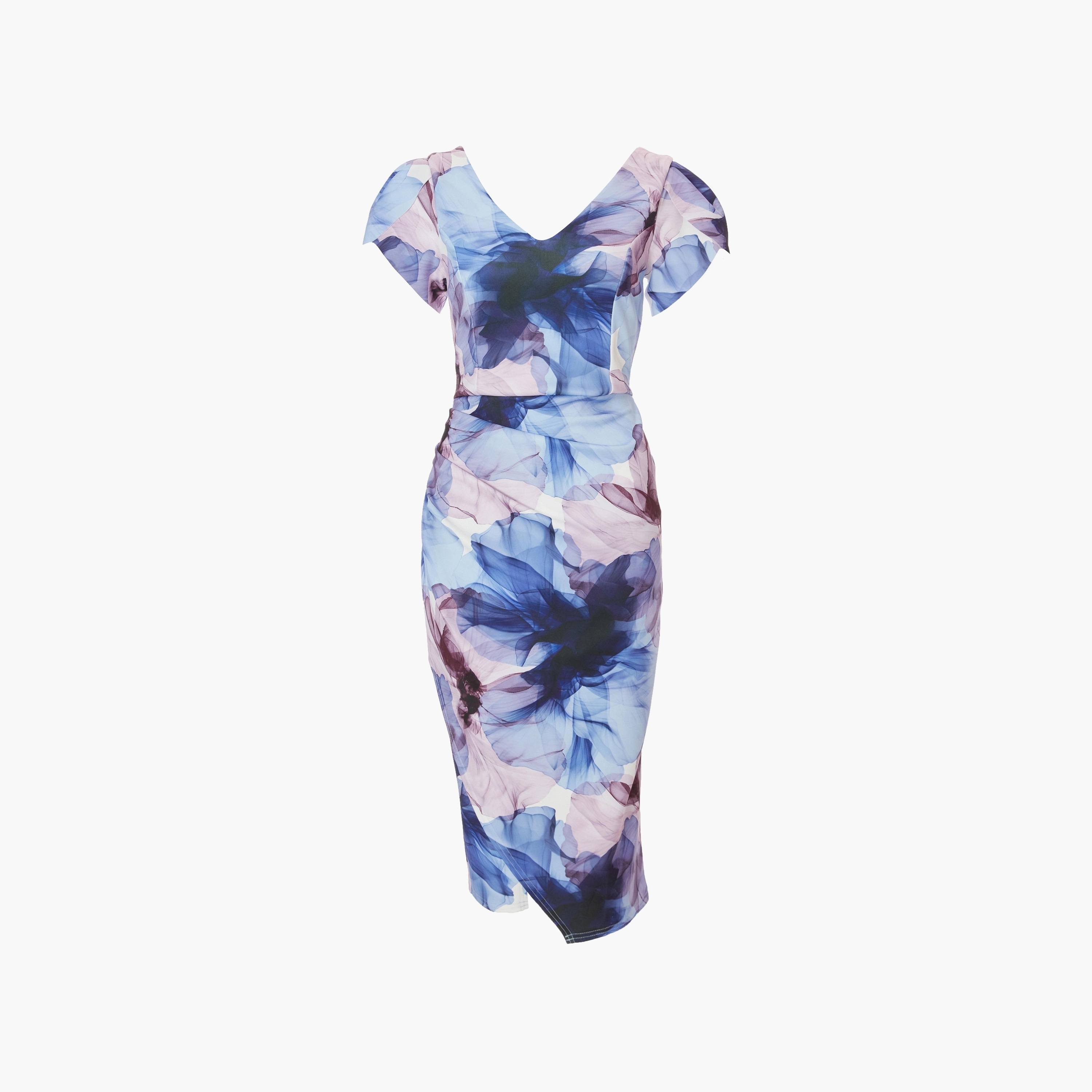 فستان نسائي متوسط الطول متعدد الألوان بأكمام قصيرة ونقشة زهور من كويز-women-clothing-dresses-image-5
