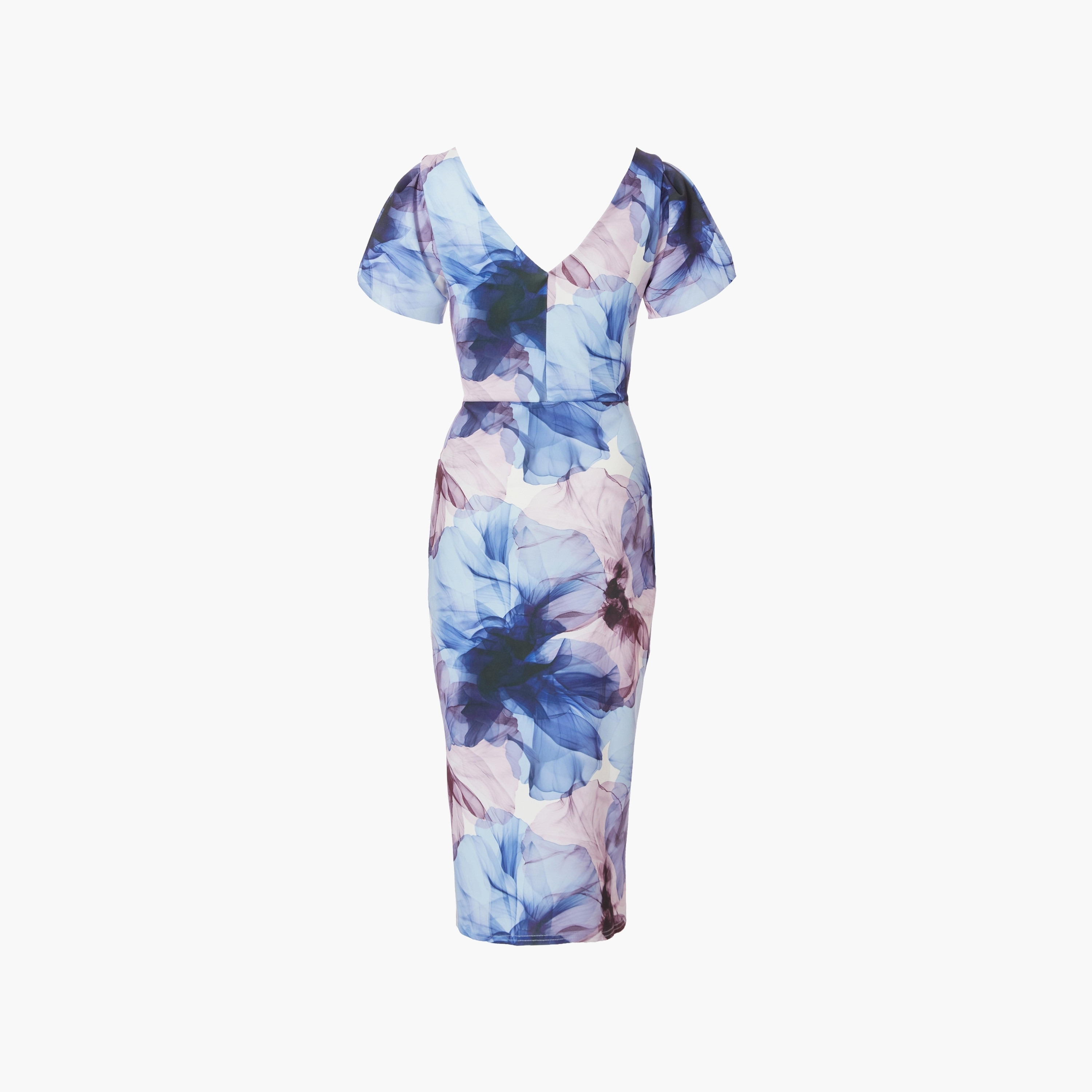 فستان نسائي متوسط الطول متعدد الألوان بأكمام قصيرة ونقشة زهور من كويز-women-clothing-dresses-image-6