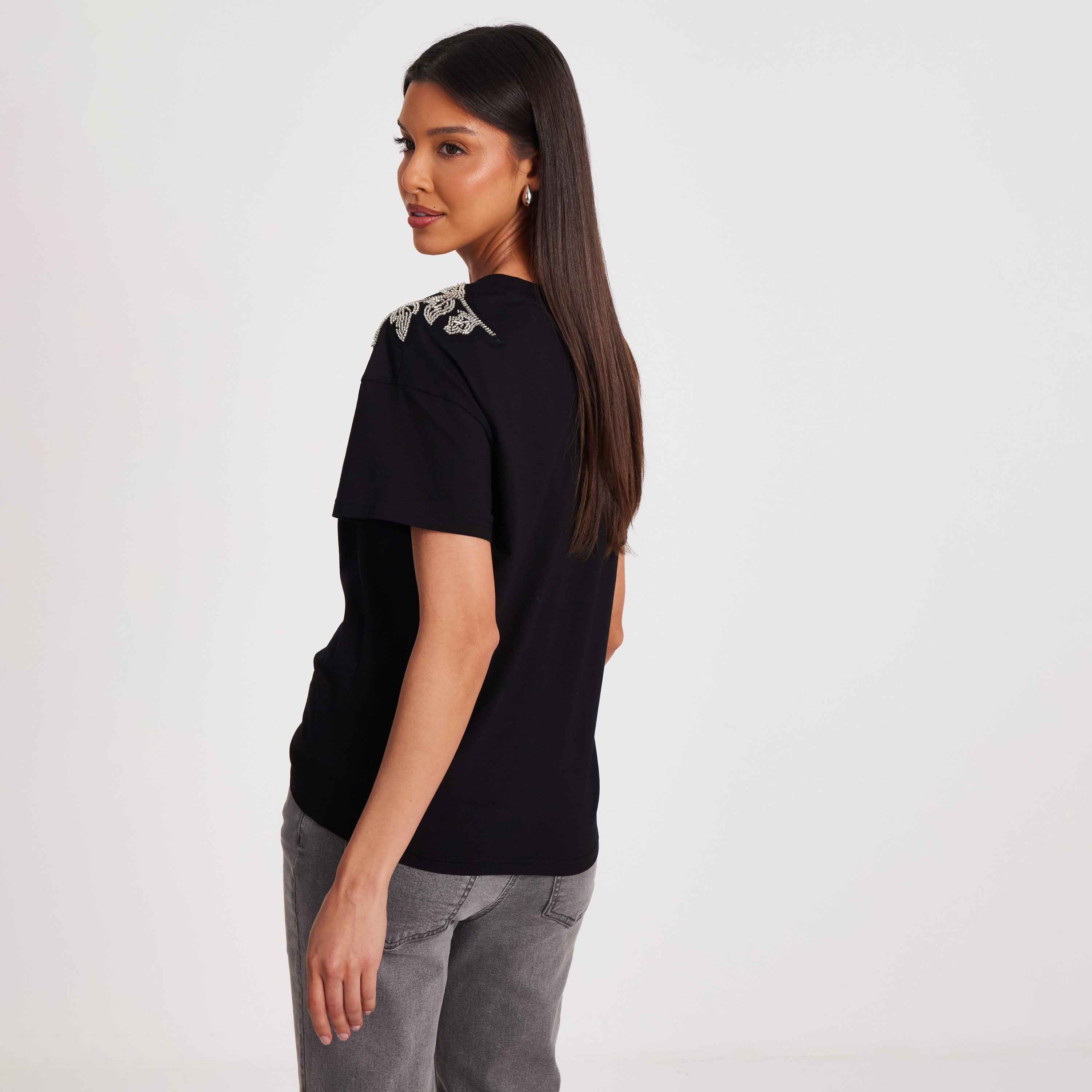 بلوزة نسائية سوداء من القطن مزينة بالخرز من كويز-women-clothing-shirtsandblouses-blouses-image-3