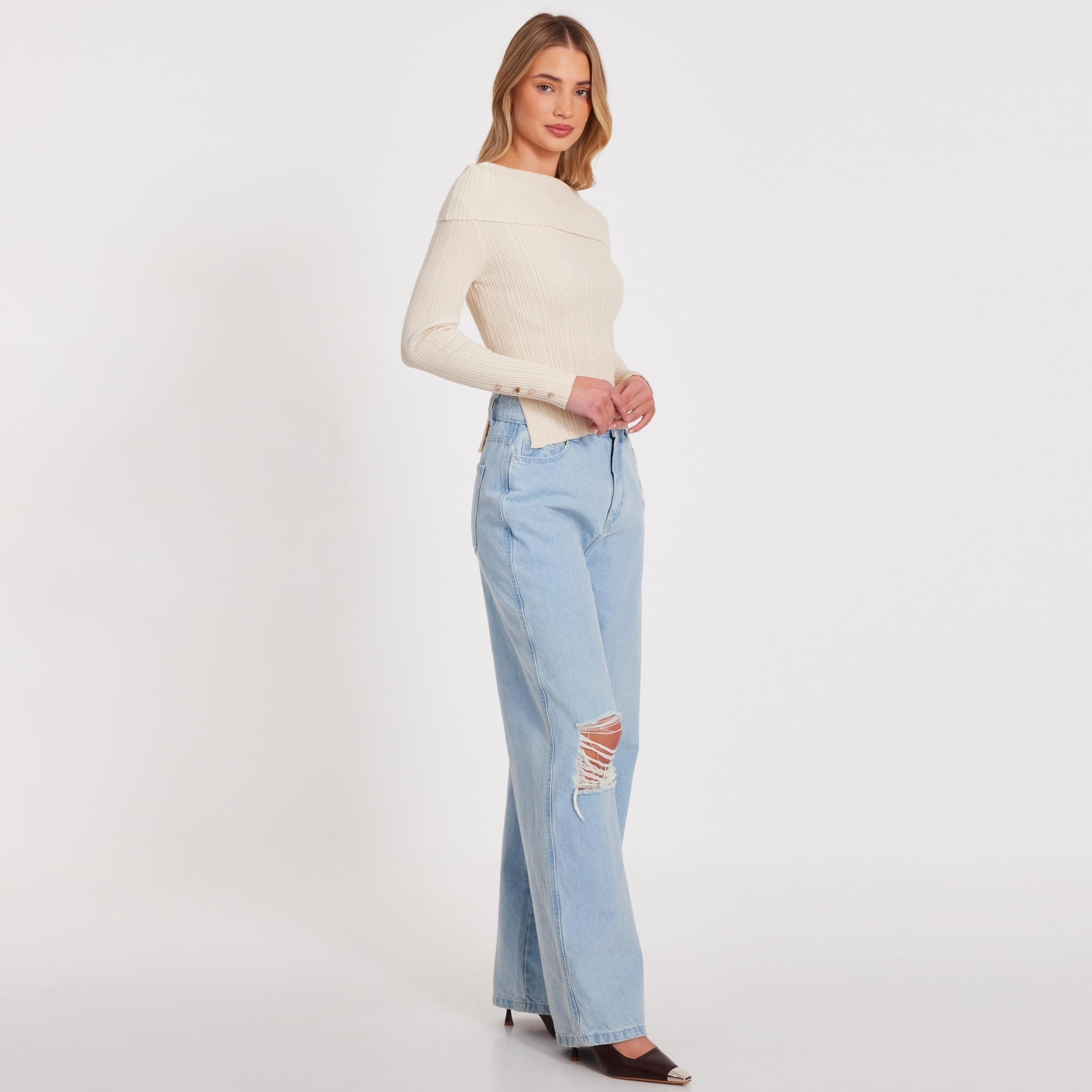 بلوزة نسائية باردو مكشوفة الكتفين محبوكة ومضلعة من كويز-women-clothing-shirtsandblouses-blouses-image-2