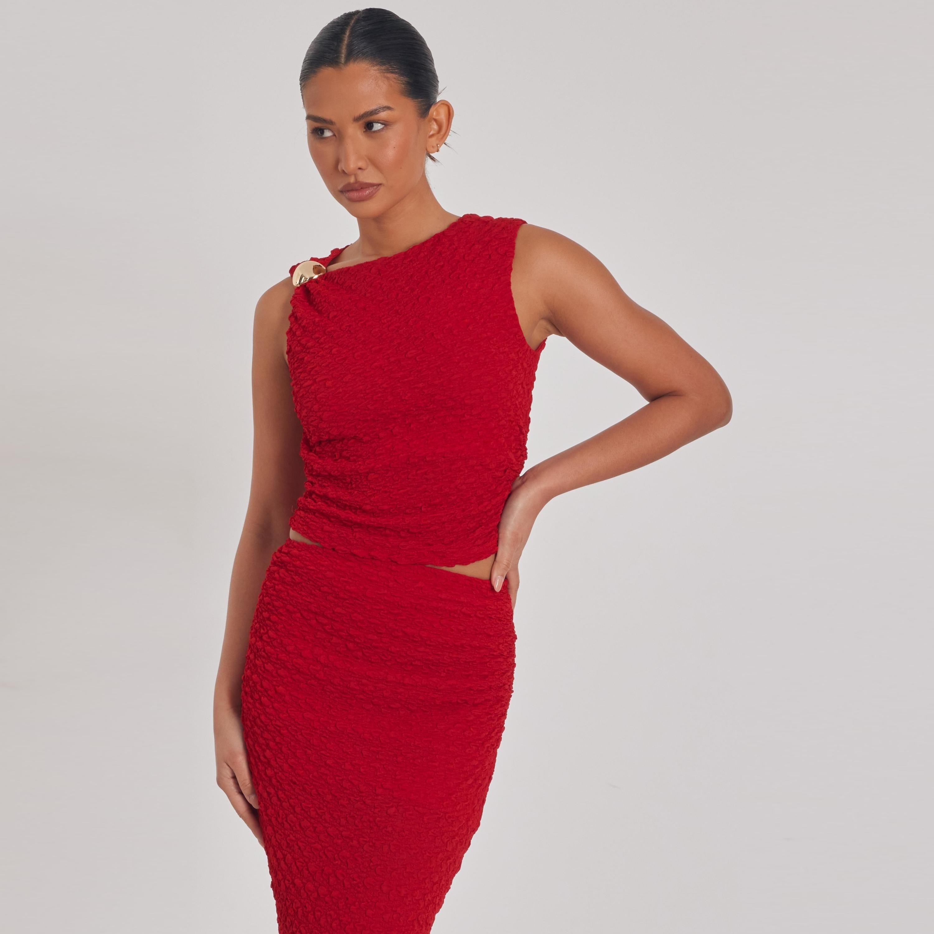 Quiz Textured Red Women's Ruched Top-women-clothing-shirtsandblouses-blouses-image-1