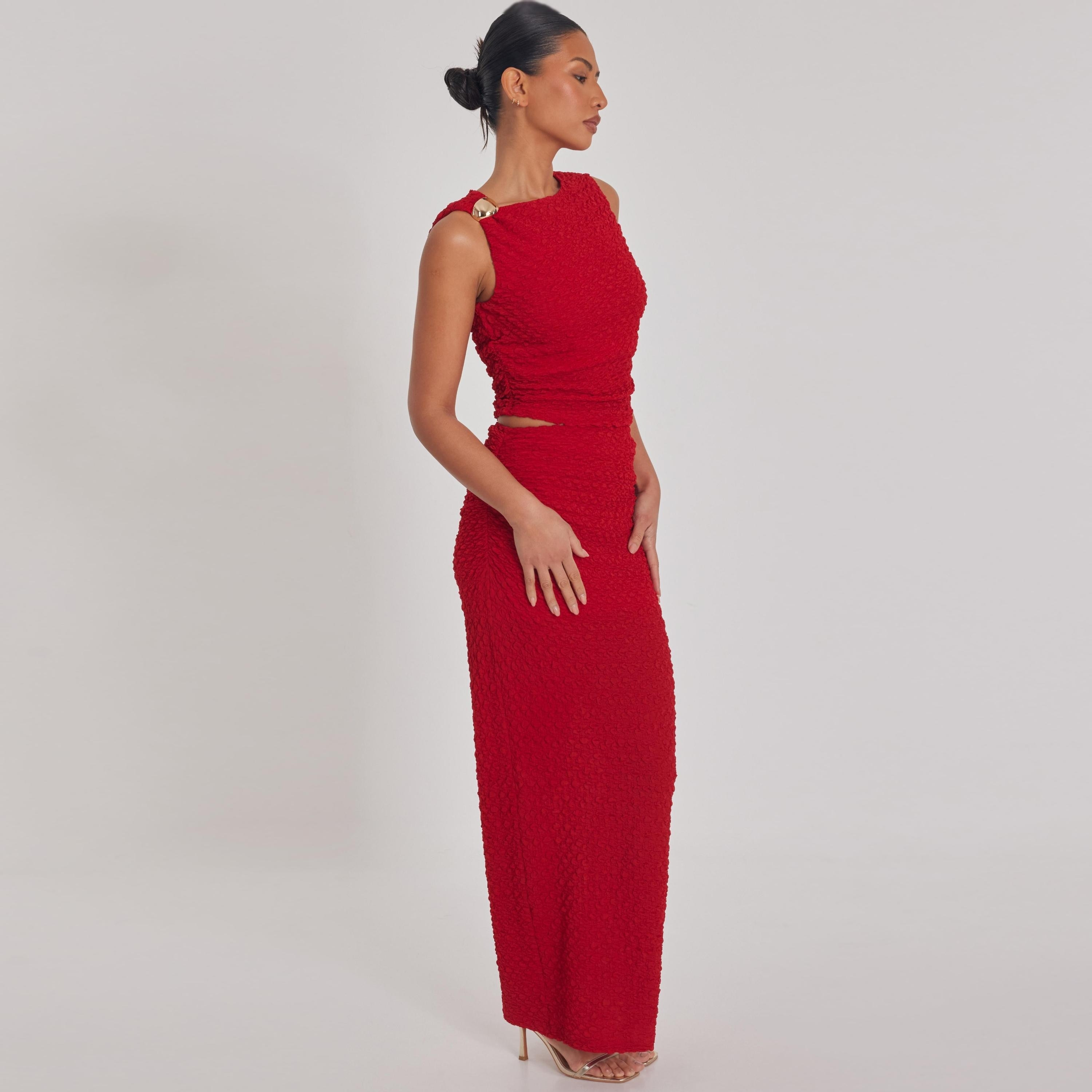 Quiz Textured Red Women's Ruched Top-women-clothing-shirtsandblouses-blouses-image-2