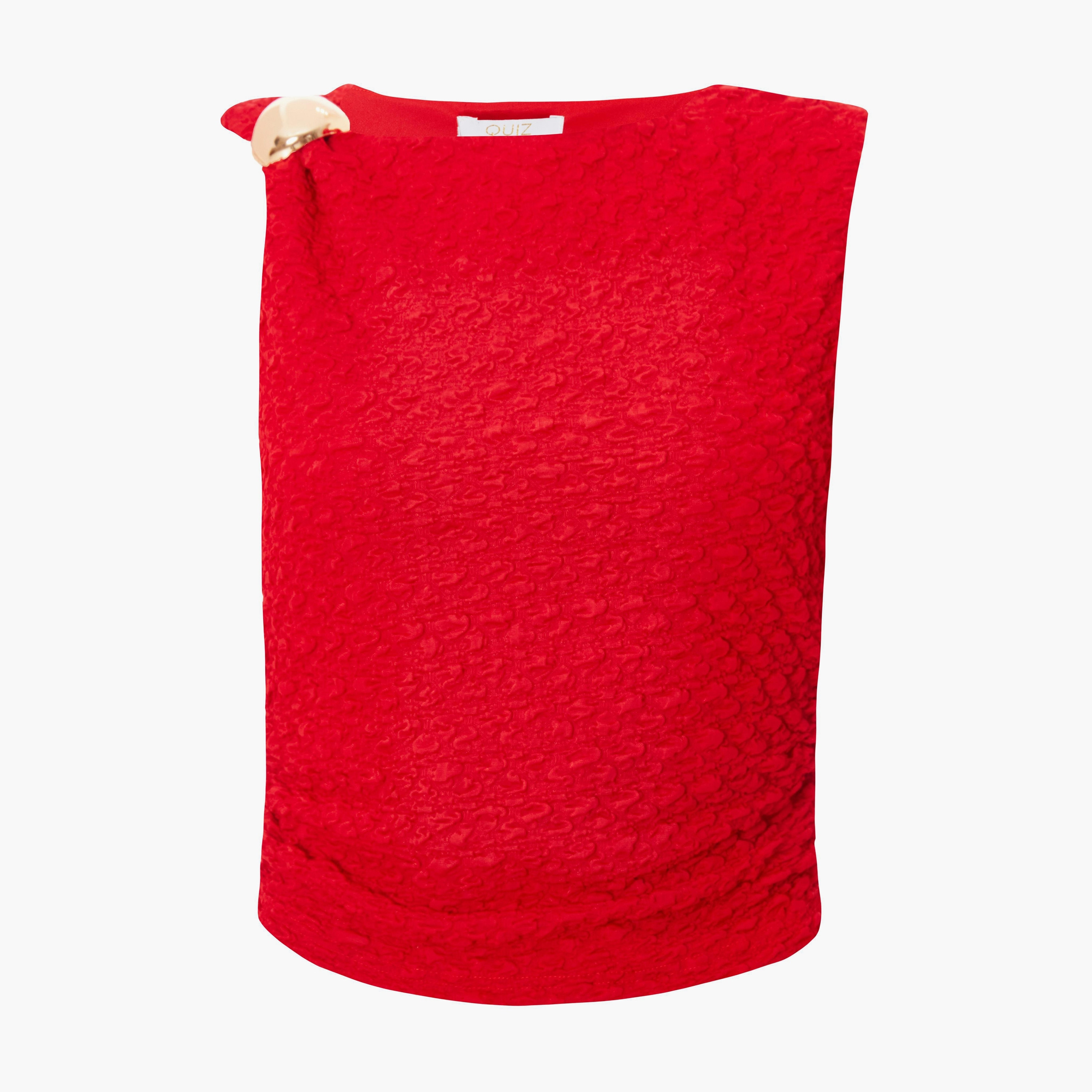Quiz Textured Red Women's Ruched Top-women-clothing-shirtsandblouses-blouses-image-5