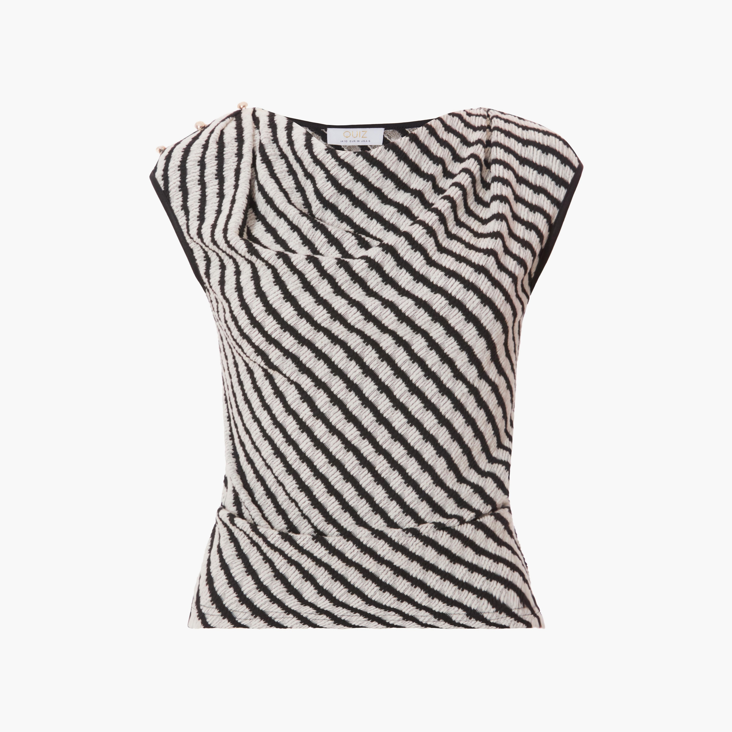 بلوزة نسائية سوداء مخططة من الجيرسي بفتحة رقبة دائرية من كويز-women-clothing-shirtsandblouses-blouses-image-5
