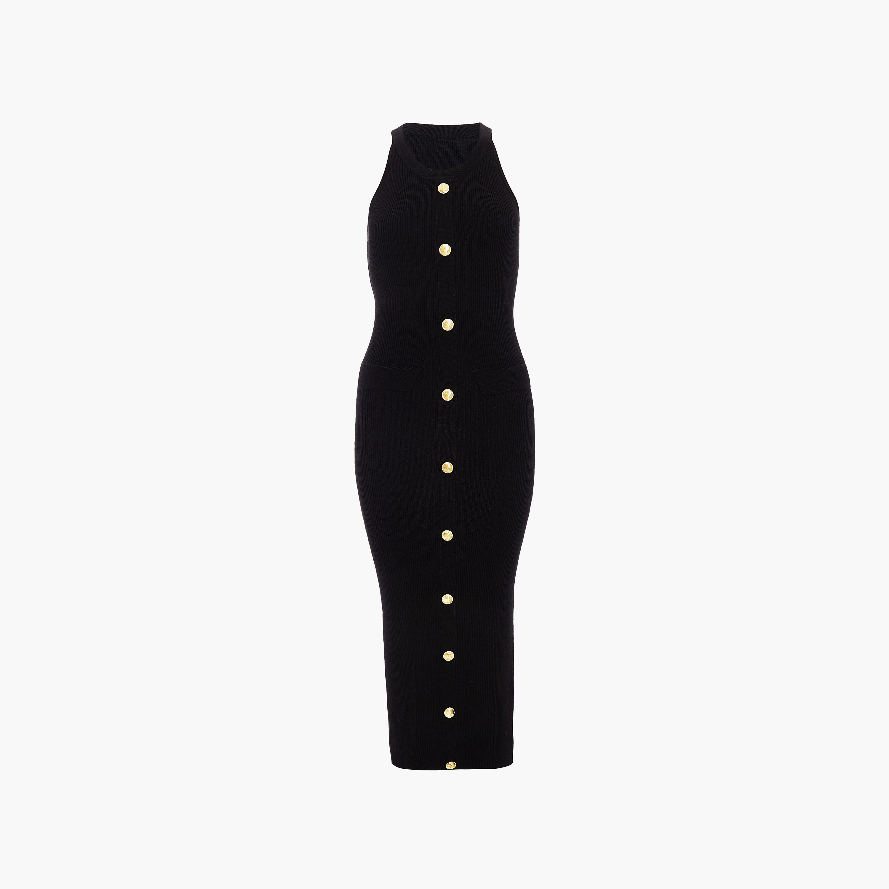 فستان نسائي أسود متوسط الطول ، مصنوع من القطن المضلع من كويز-women-clothing-dresses-image-5