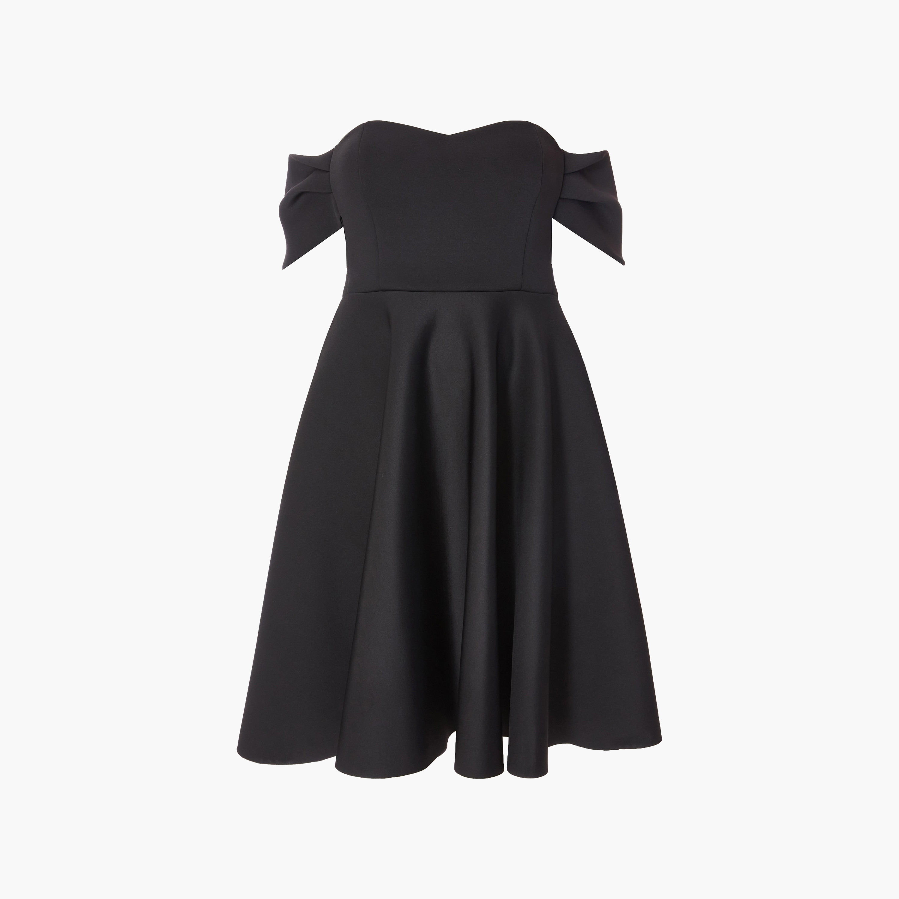 فستان متوسط الطول أسود اللون للنساء من قماش الكريب سكوبا بياقة باردو ومقاس كبير من كويز-women-clothing-dresses-image-5