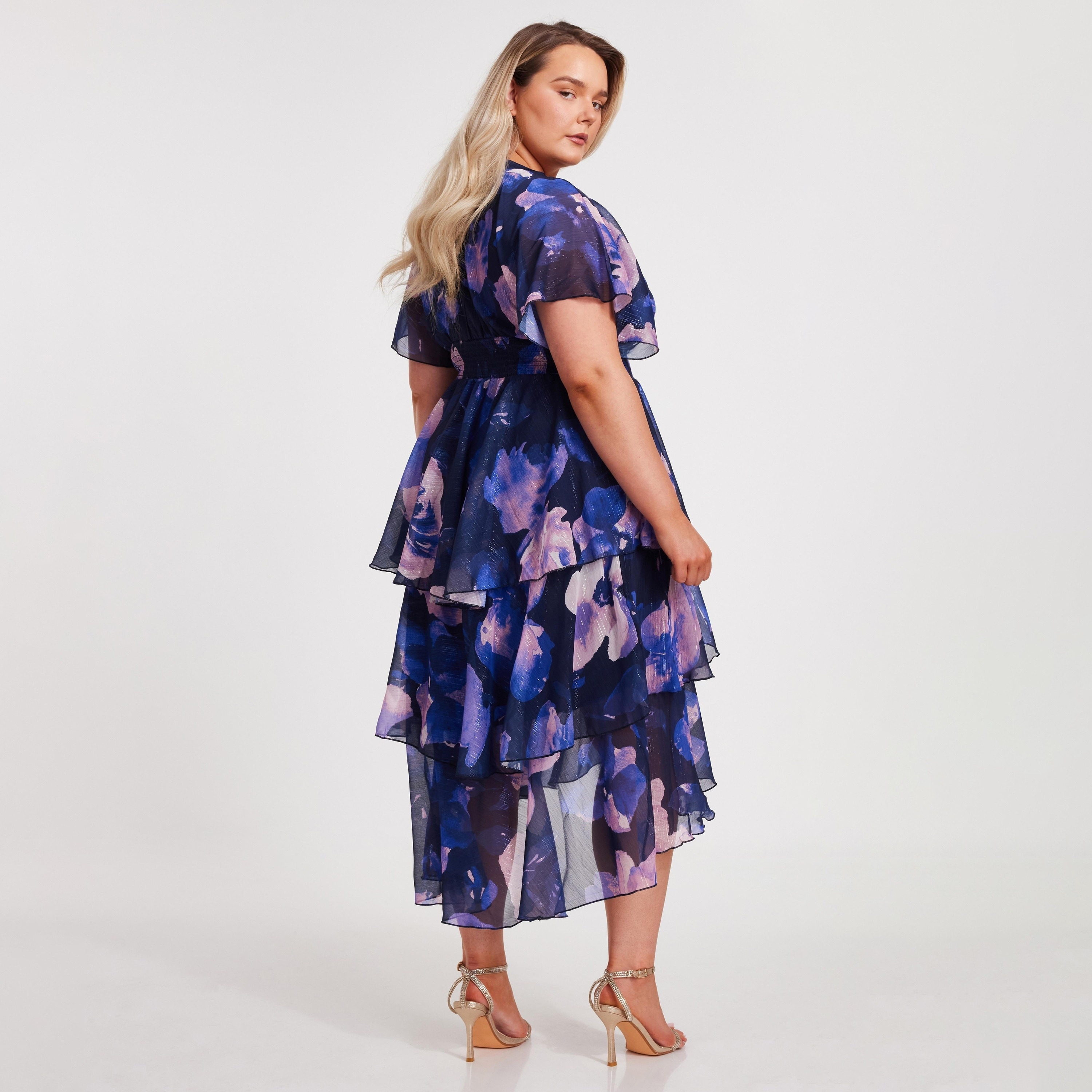 Quiz Printed Chiffon Wrap Tiered Navy Women Midi Dress-women-clothing-dresses-image-3