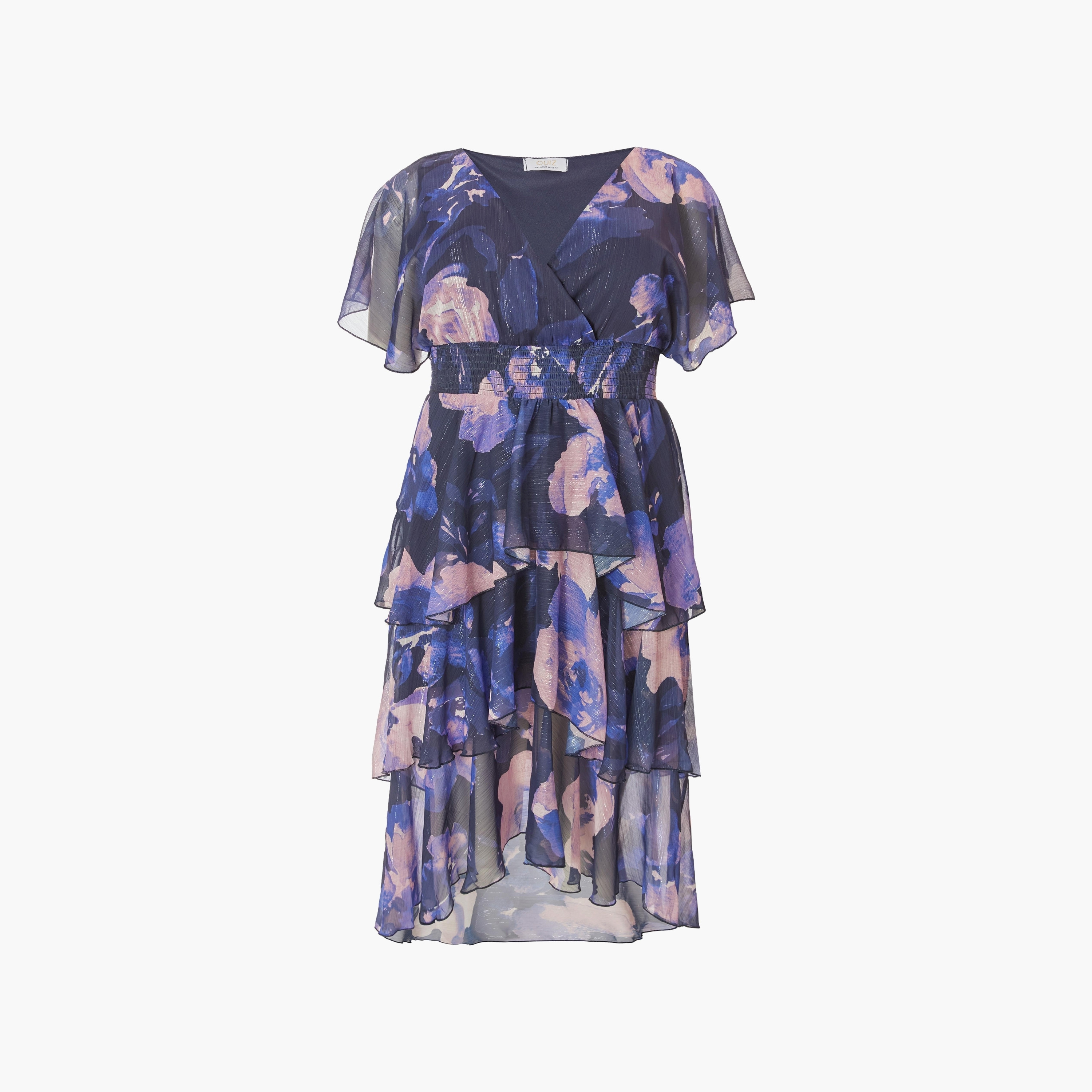 Quiz Printed Chiffon Wrap Tiered Navy Women Midi Dress-women-clothing-dresses-image-5