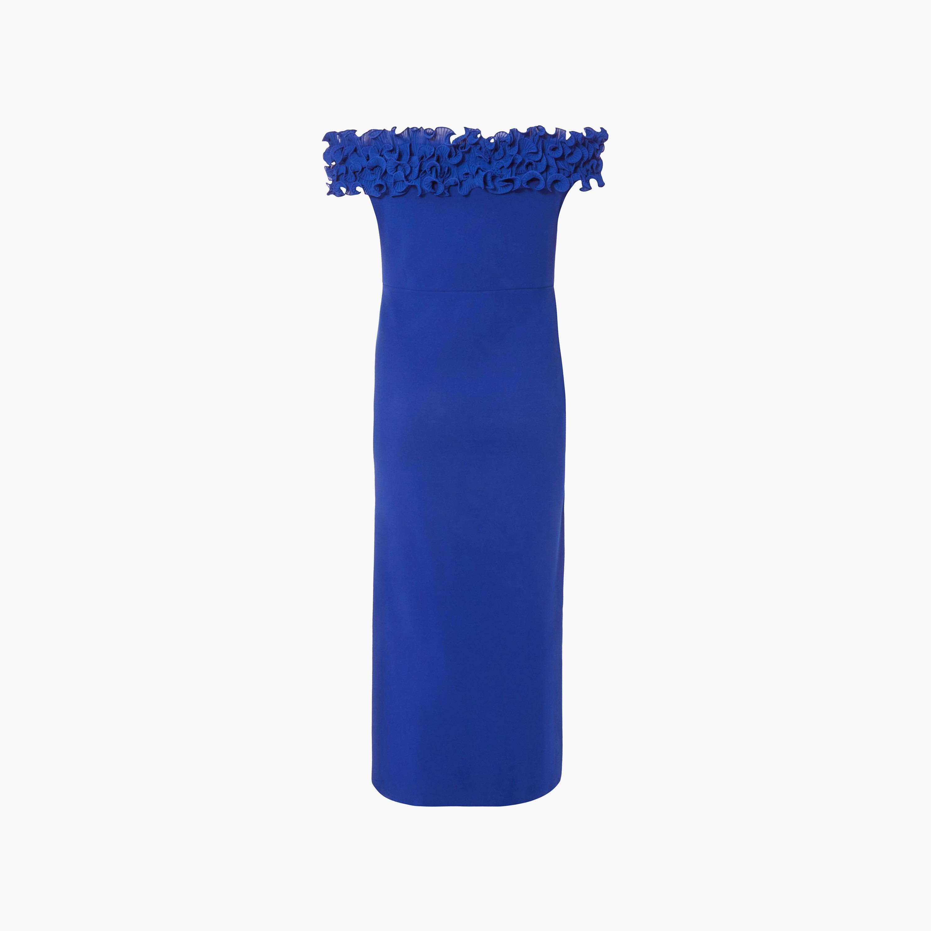 فستان ماكسي نسائي أزرق ملكي مكشوف الكتفين من الكريب المكشكش من كويز-women-clothing-dresses-image-6