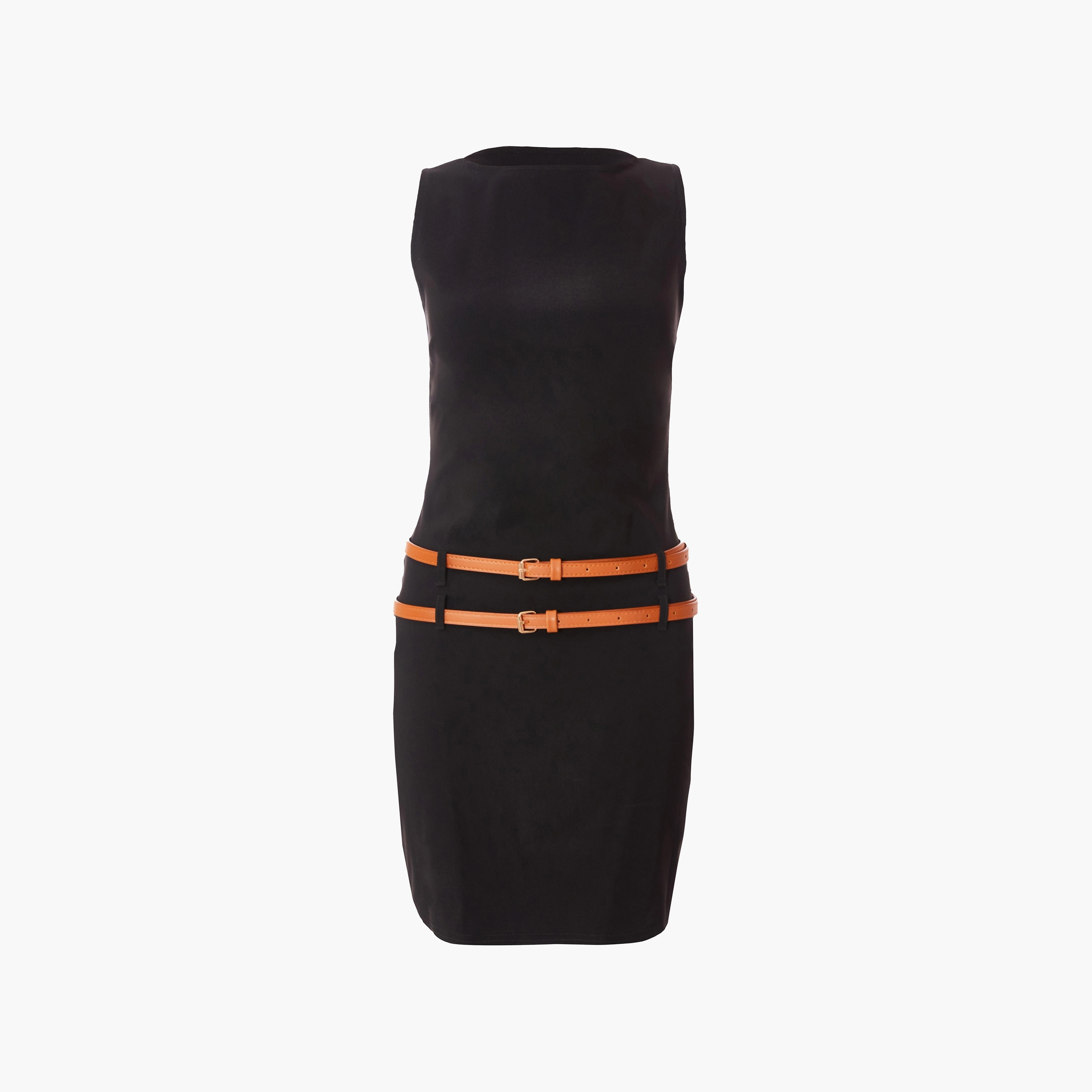 Quiz Bengaline Belted Black Women Mini Dress-women-clothing-dresses-image-4