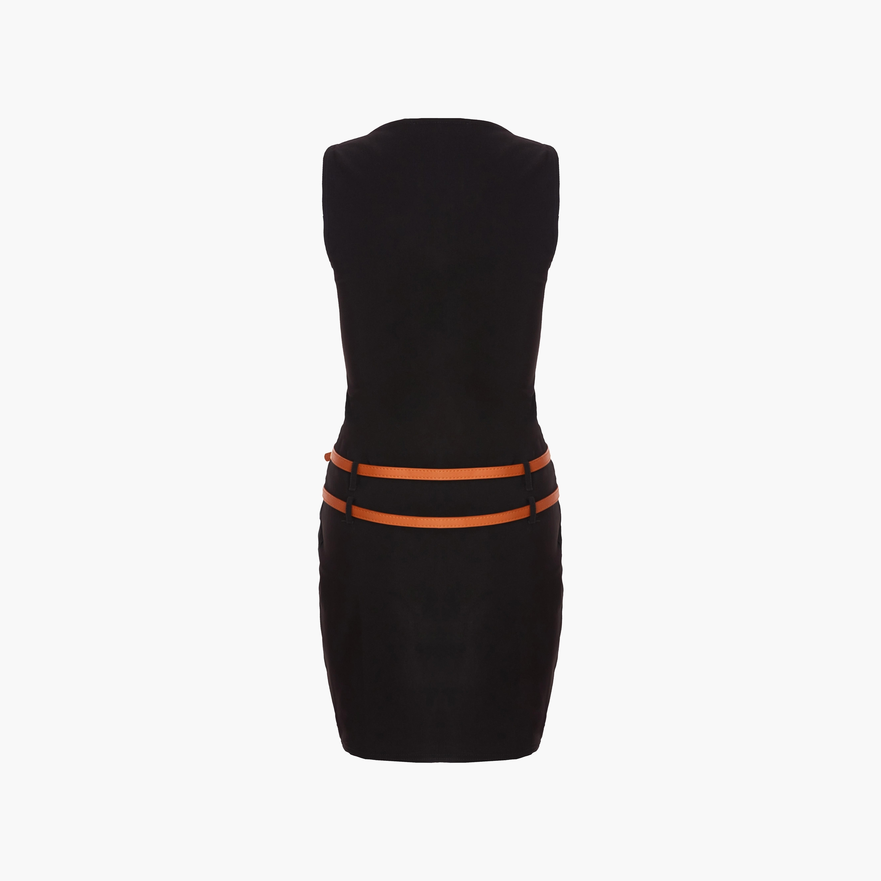 Quiz Bengaline Belted Black Women Mini Dress-women-clothing-dresses-image-5