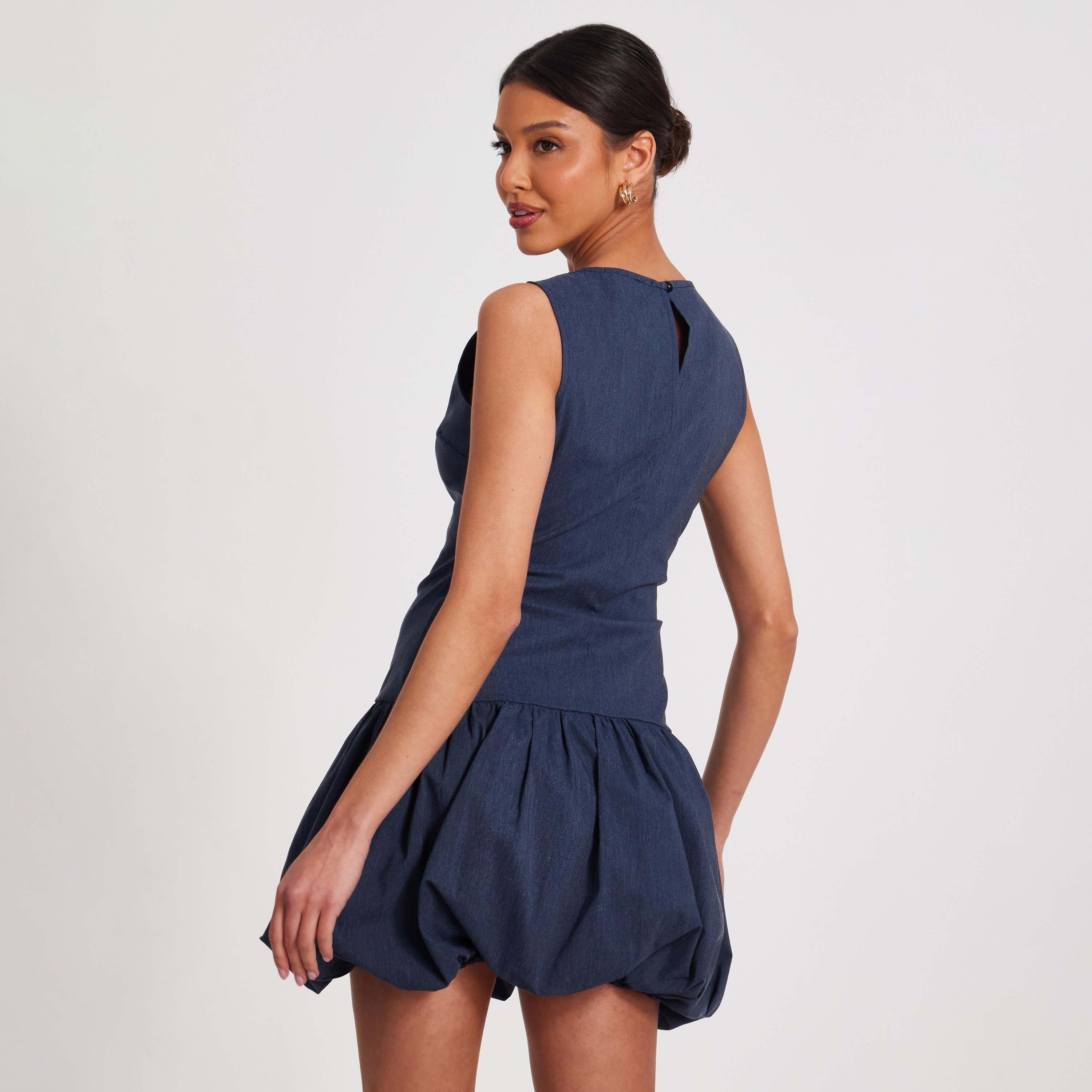 Quiz Bengaline Skater Blue Women Mini Dress-women-clothing-dresses-image-3