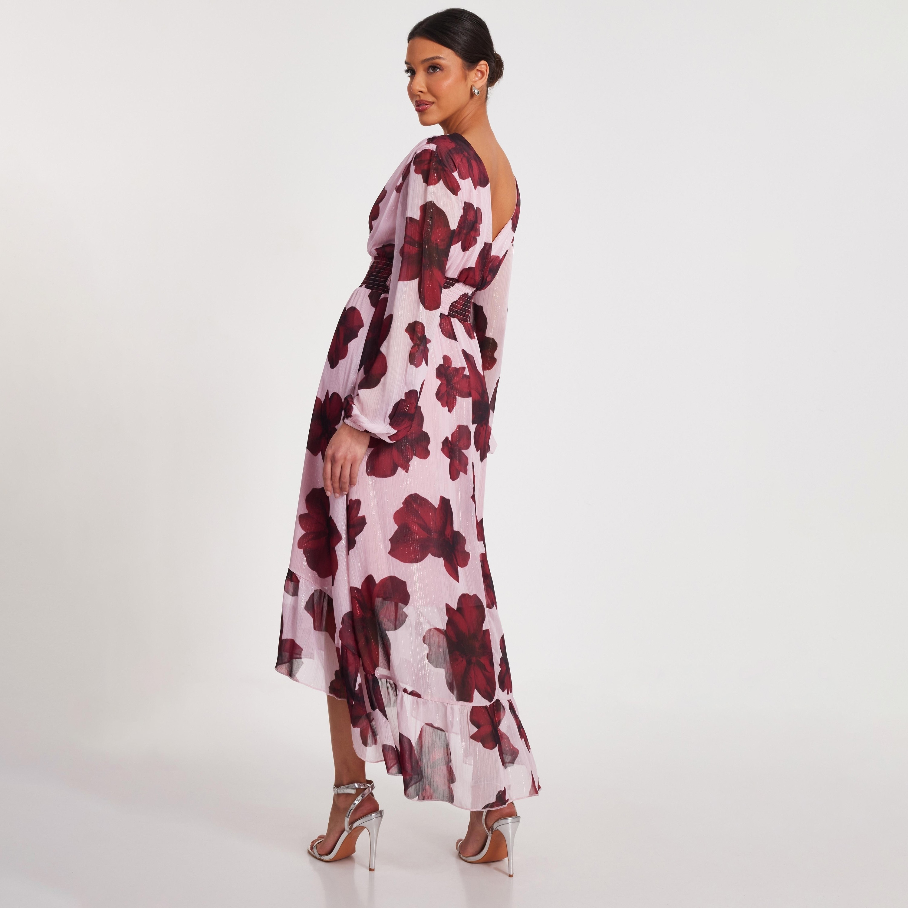 Quiz Floral Chiffon Lurex Wrap Blush Women Midi Dress-women-clothing-dresses-image-3