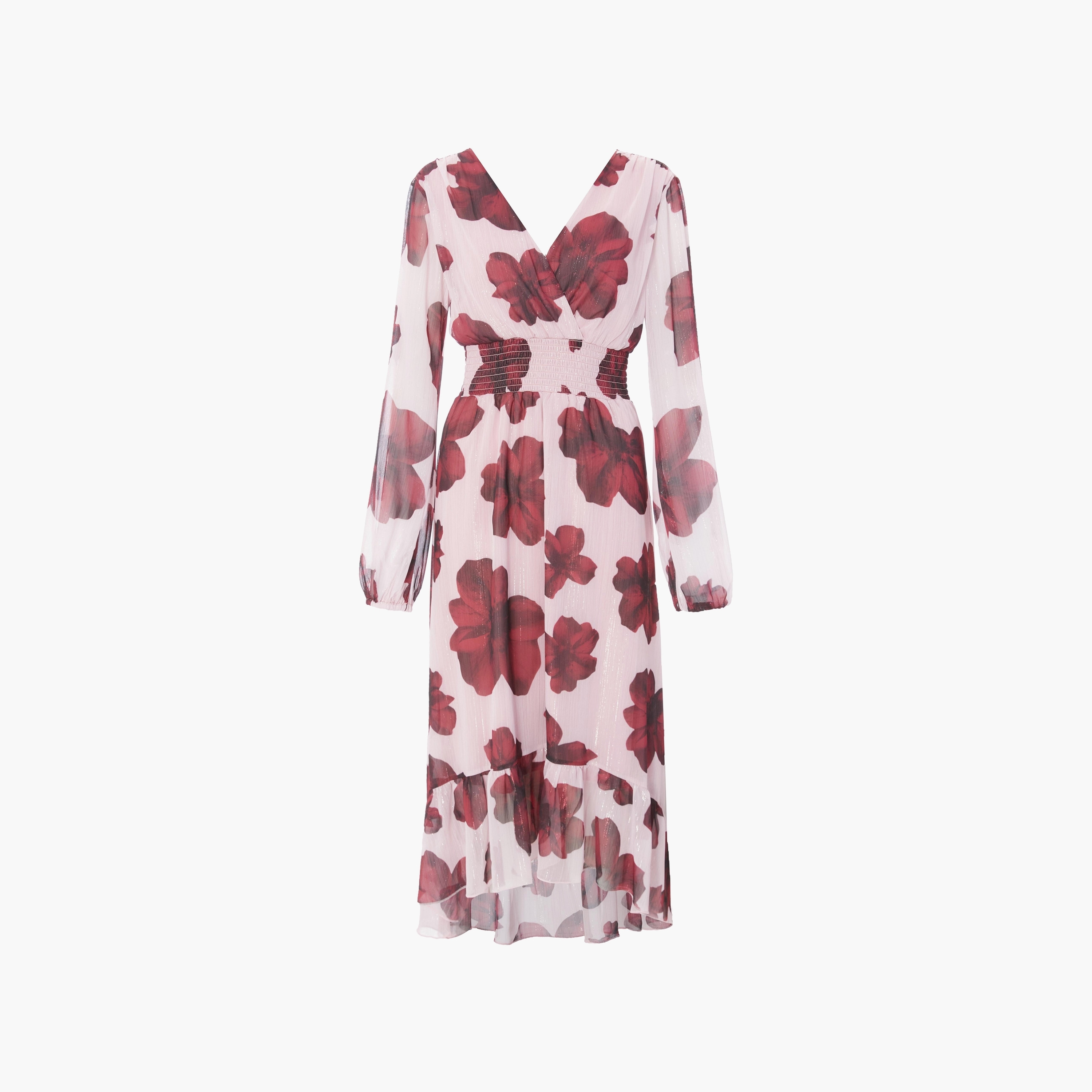 Quiz Floral Chiffon Lurex Wrap Blush Women Midi Dress-women-clothing-dresses-image-5