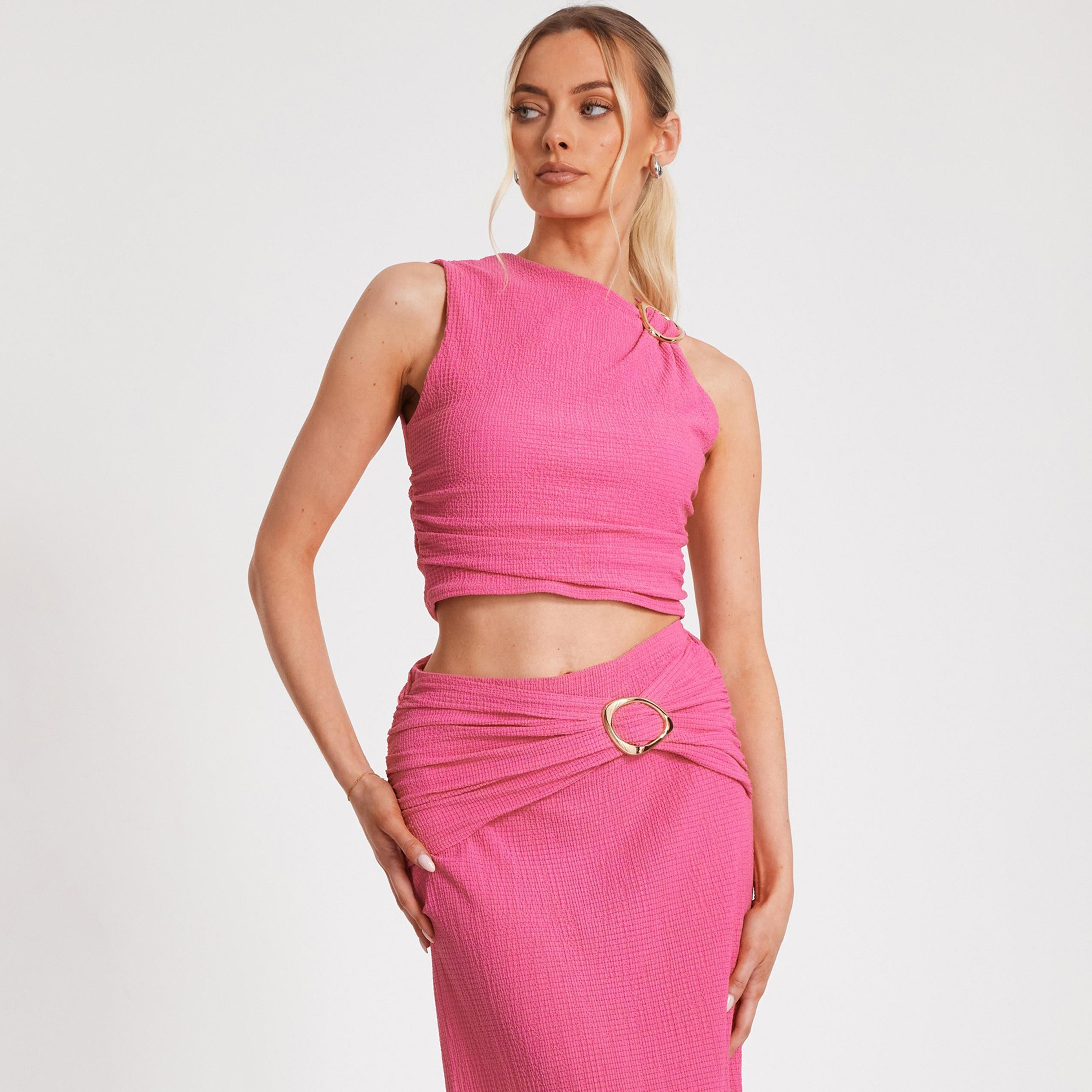 Quiz Asymmetric Neck Magenta Women Crop Top-women-clothing-shirtsandblouses-blouses-image-1