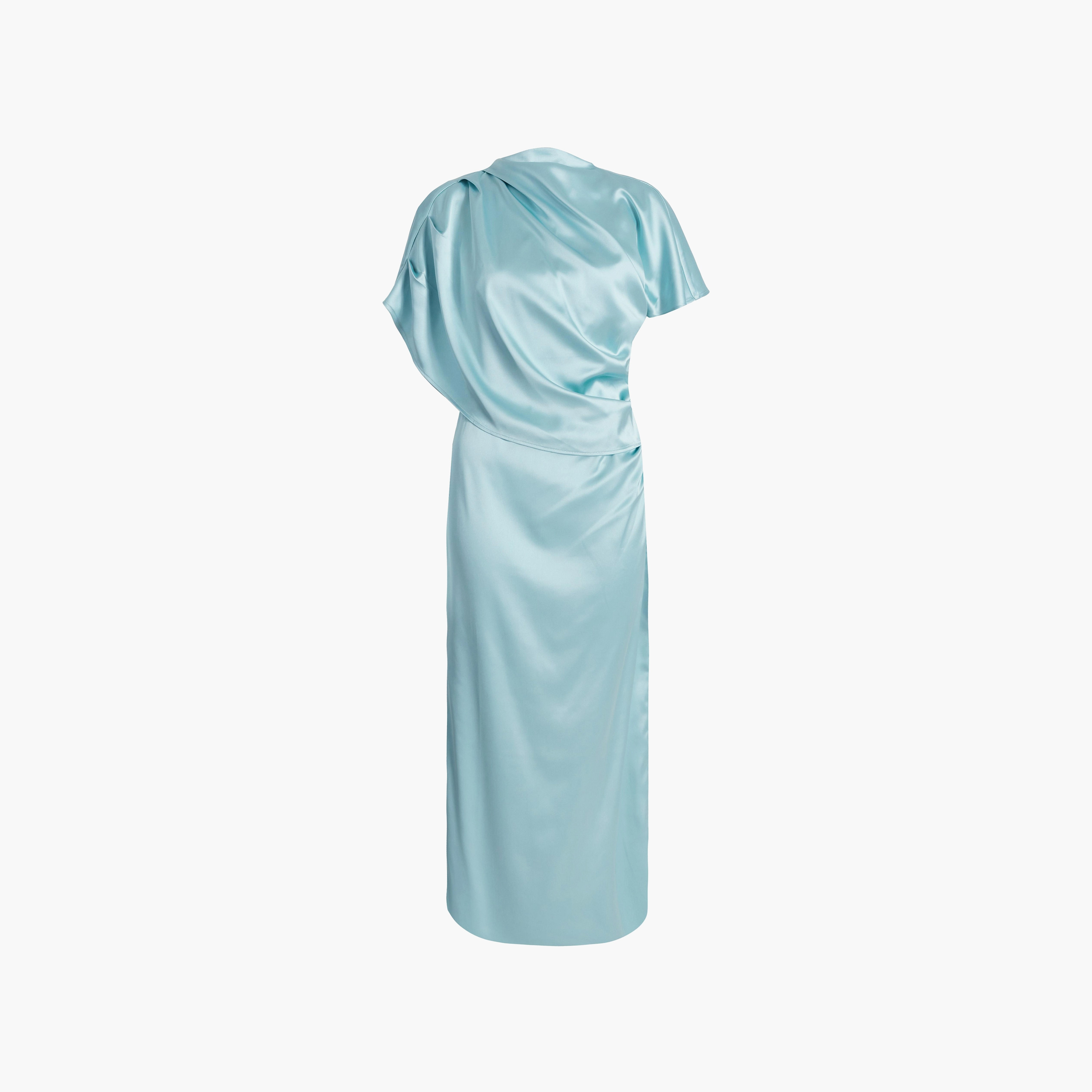 فستان أزرق متوسط الطول بأكمام منسدلة ورقبة وهمية للنساء من كويز-women-clothing-dresses-image-5