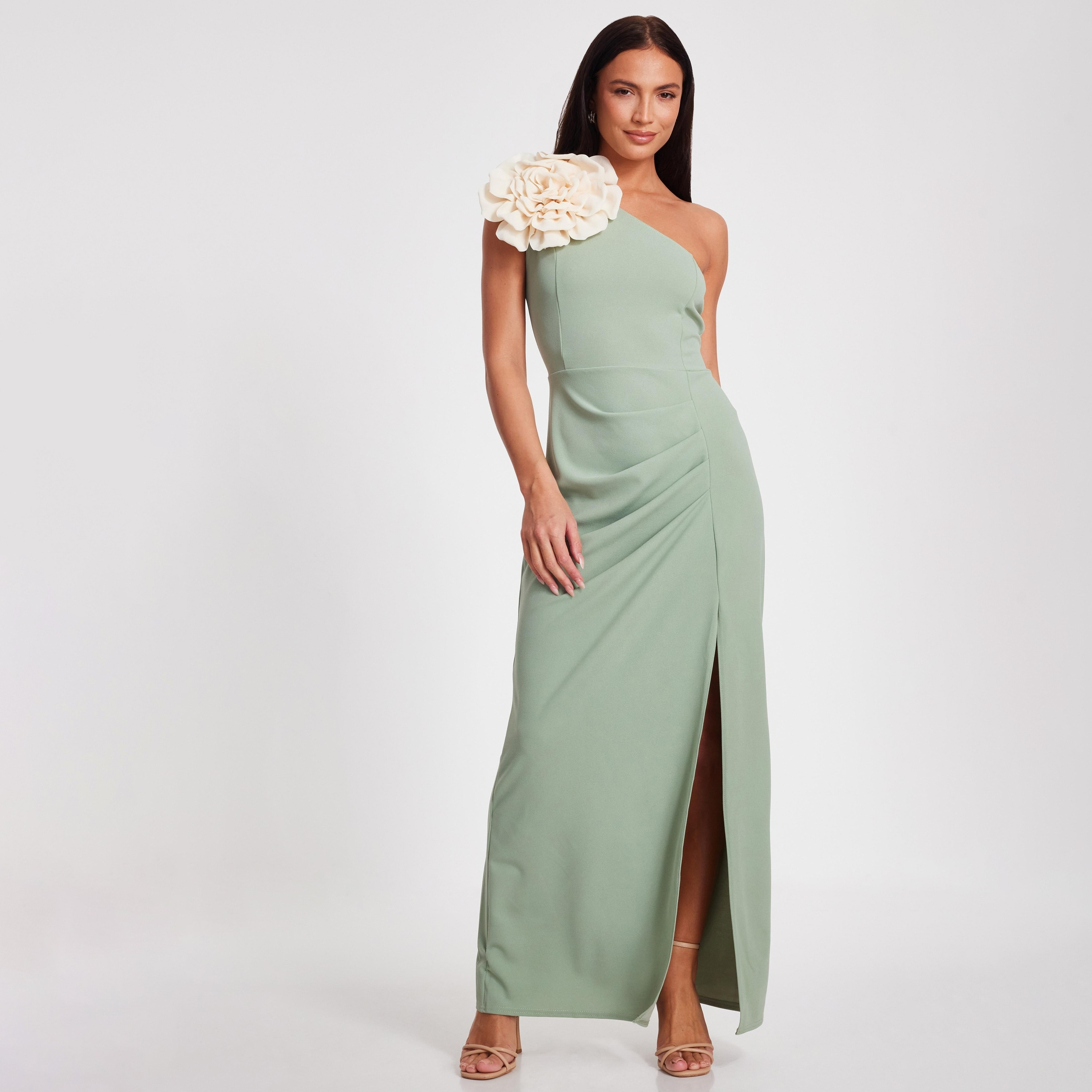 فستان ميداكسي نسائي من قماش الكريب سكوبا بفتحة كتف واحدة من كويز-women-clothing-dresses-image-1