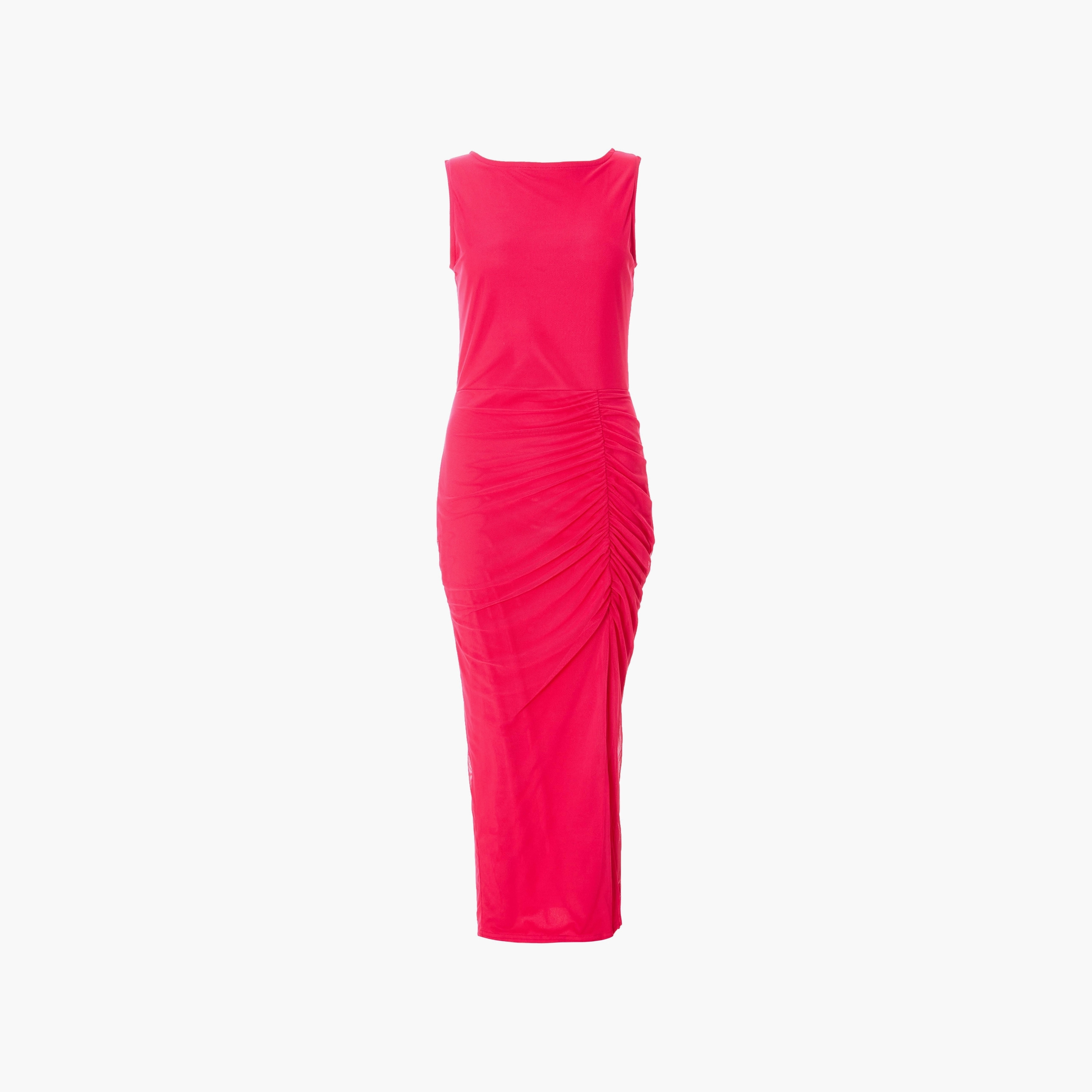 Quiz Ruched Mesh Slit Pink Women Midaxi Dress-women-clothing-dresses-image-5