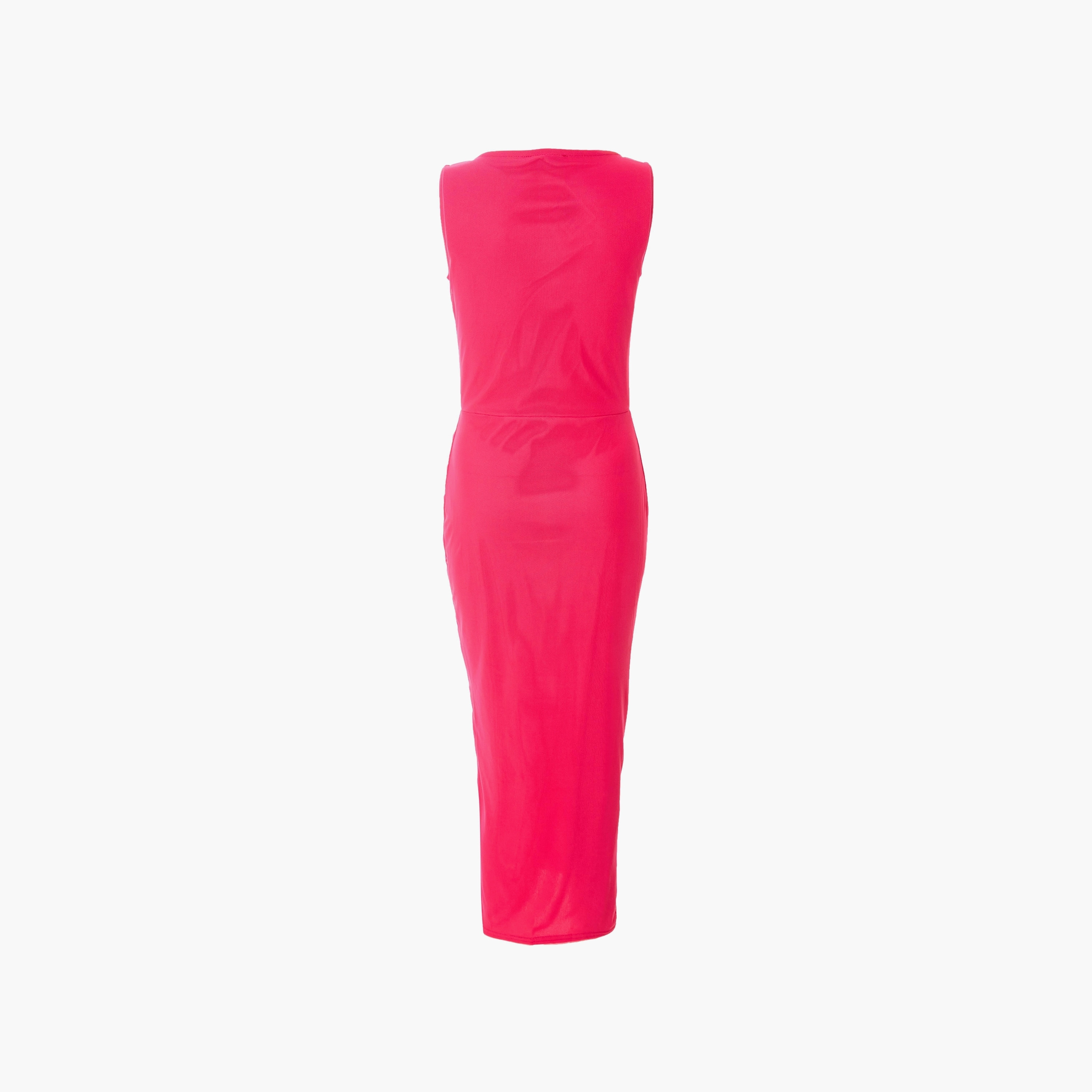 Quiz Ruched Mesh Slit Pink Women Midaxi Dress-women-clothing-dresses-image-6