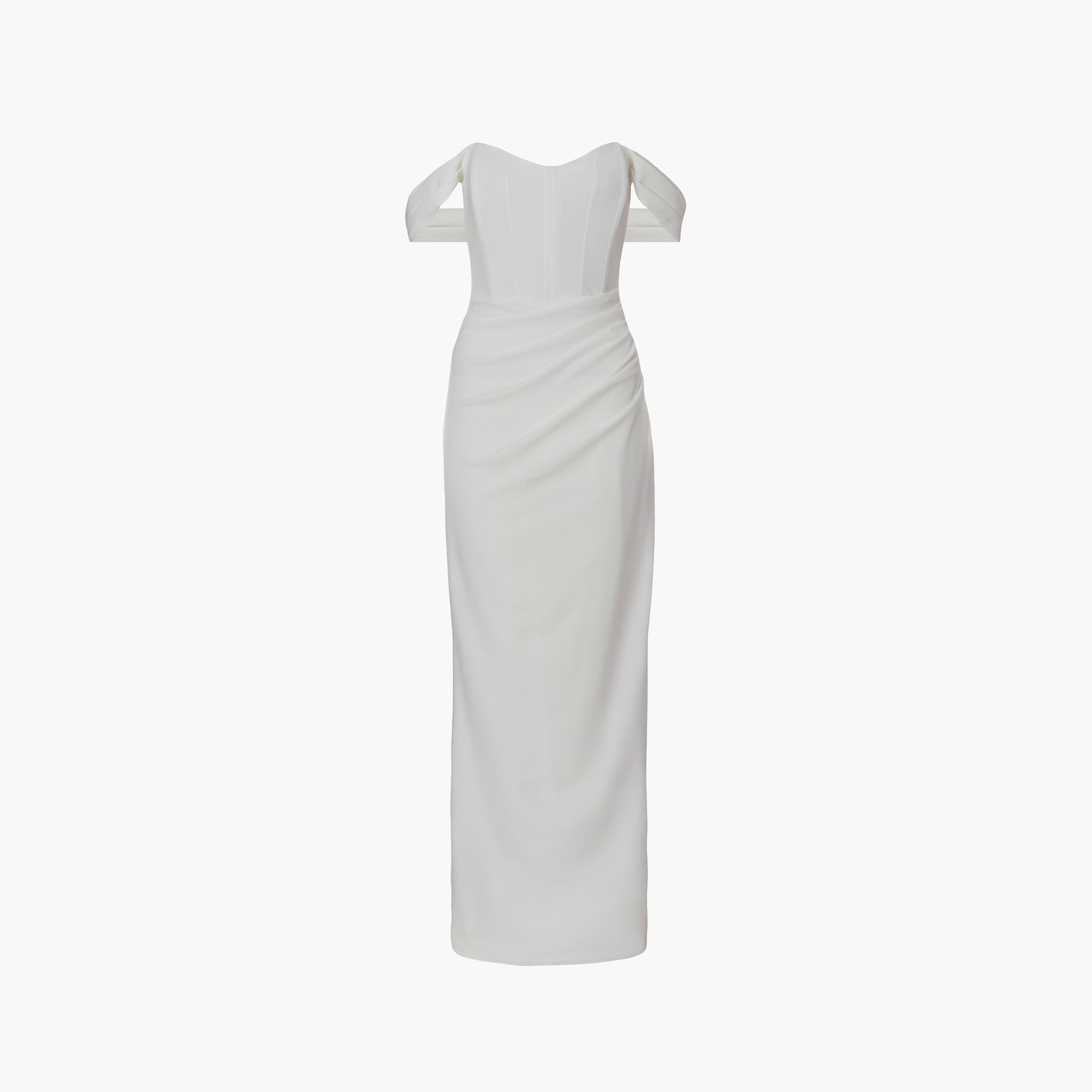 فستان ماكسي سكوبا كريب بياقة باردو كورسيه أبيض للنساء من كويز-women-clothing-dresses-image-5