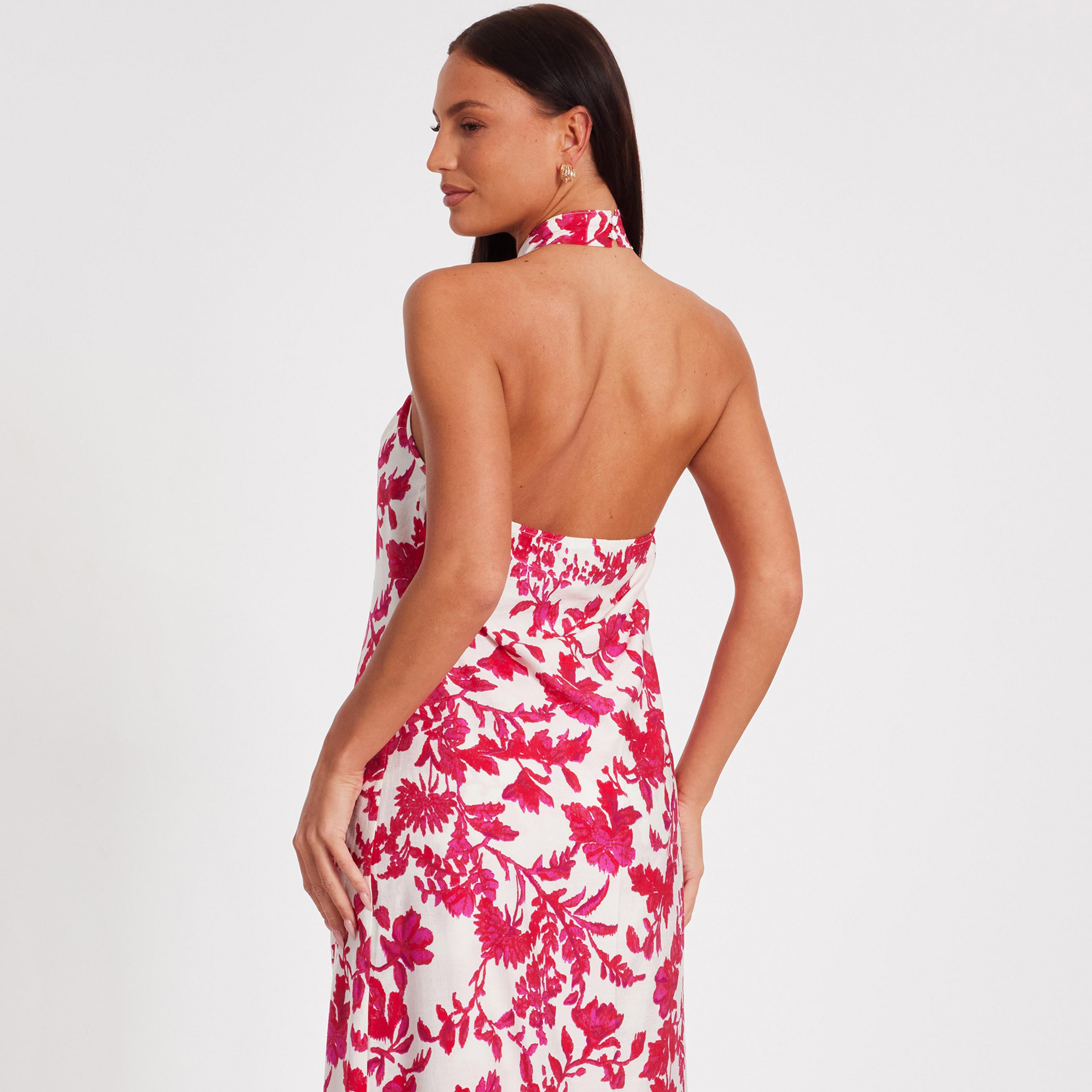 Quiz Magenta Floral Crepe Halter Neck Womens Top-women-clothing-shirtsandblouses-blouses-image-4