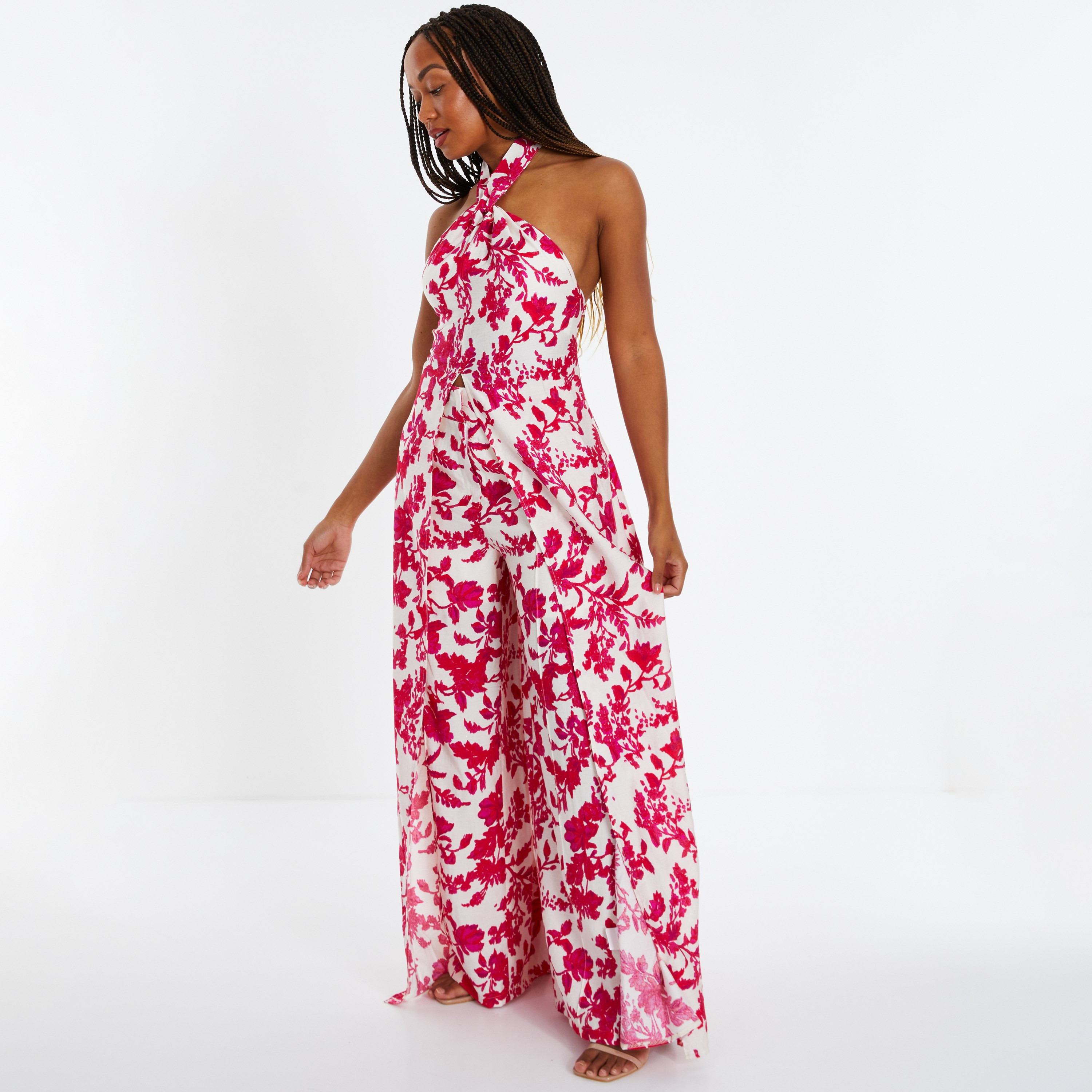 بنطلون نسائي واسع الساق من قماش الكريب الزهري باللون الأرجواني من Quiz-women-clothing-bottoms-trousers-image-3