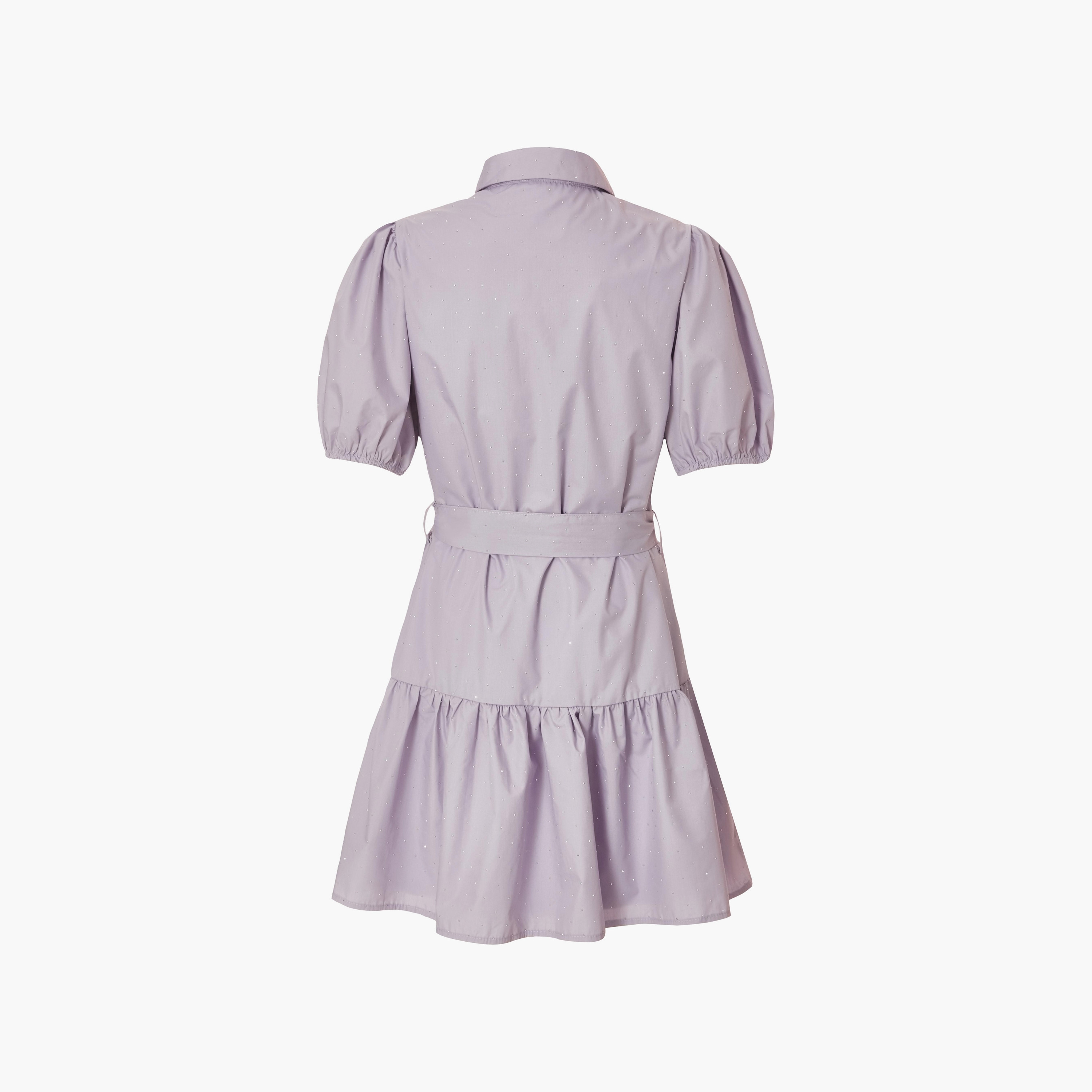Quiz Lilac Hotfix Embellished Puff Sleeves Womens Shirt Mini Dress-women-clothing-dresses-image-6