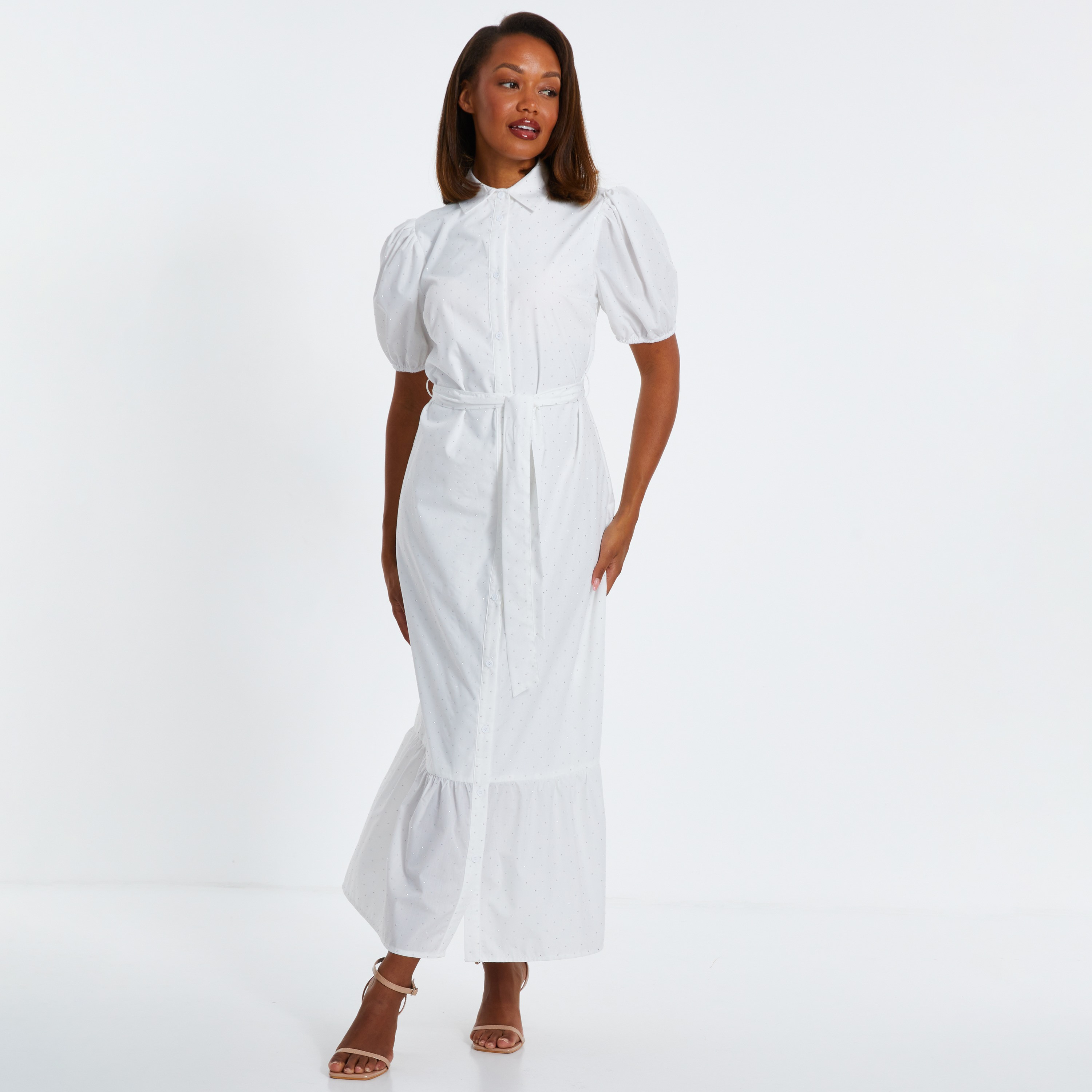 فستان نسائي ماكسي أبيض بأكمام منفوخة هوتفيكس من كويز-women-clothing-dresses-image-1