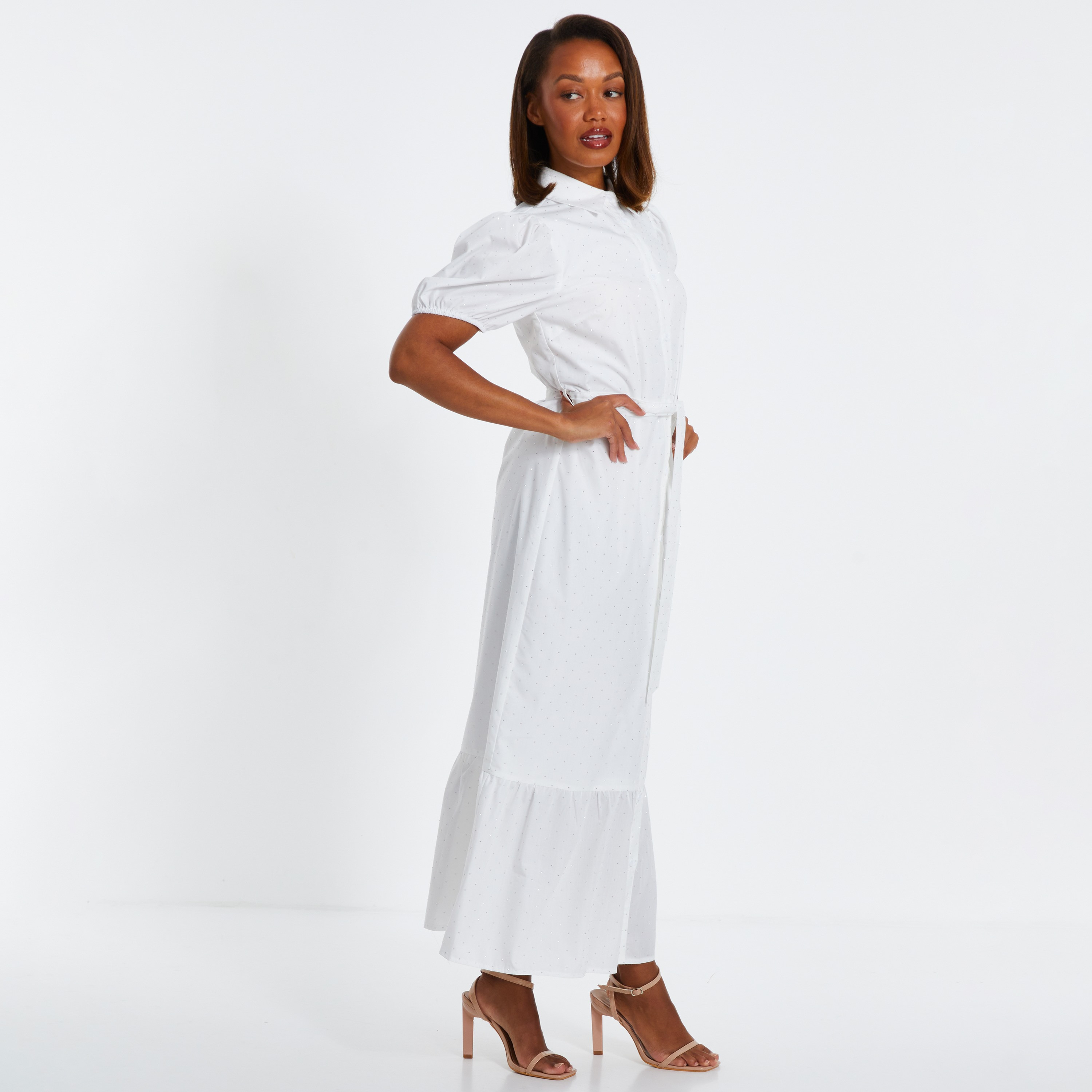 فستان نسائي ماكسي أبيض بأكمام منفوخة هوتفيكس من كويز-women-clothing-dresses-image-2