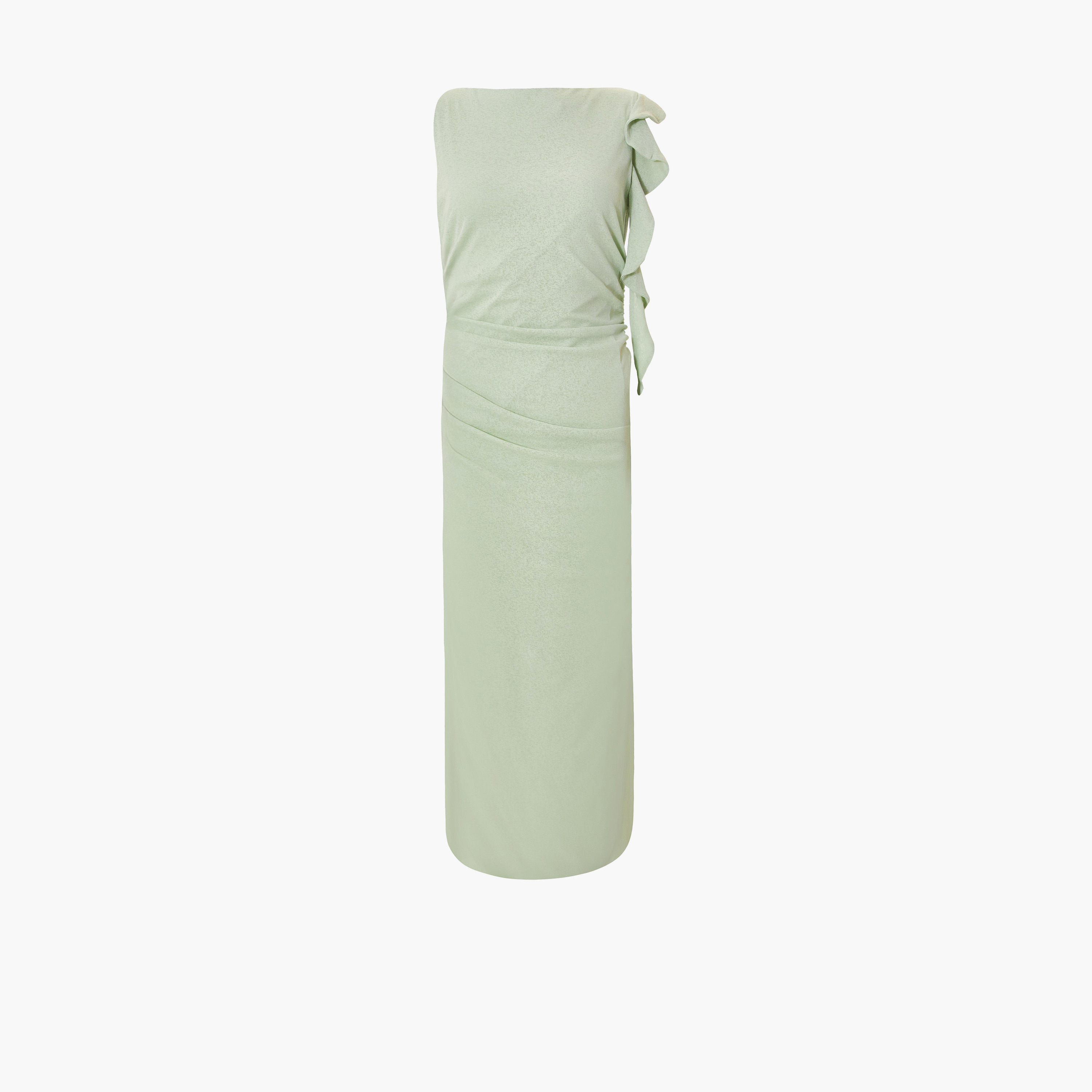 كويز-  فستان متوسط ​​الطول بدون أكمام من قماش الجيرسيه بلون أخضر غامق مع كشكشة-women-clothing-dresses-image-4